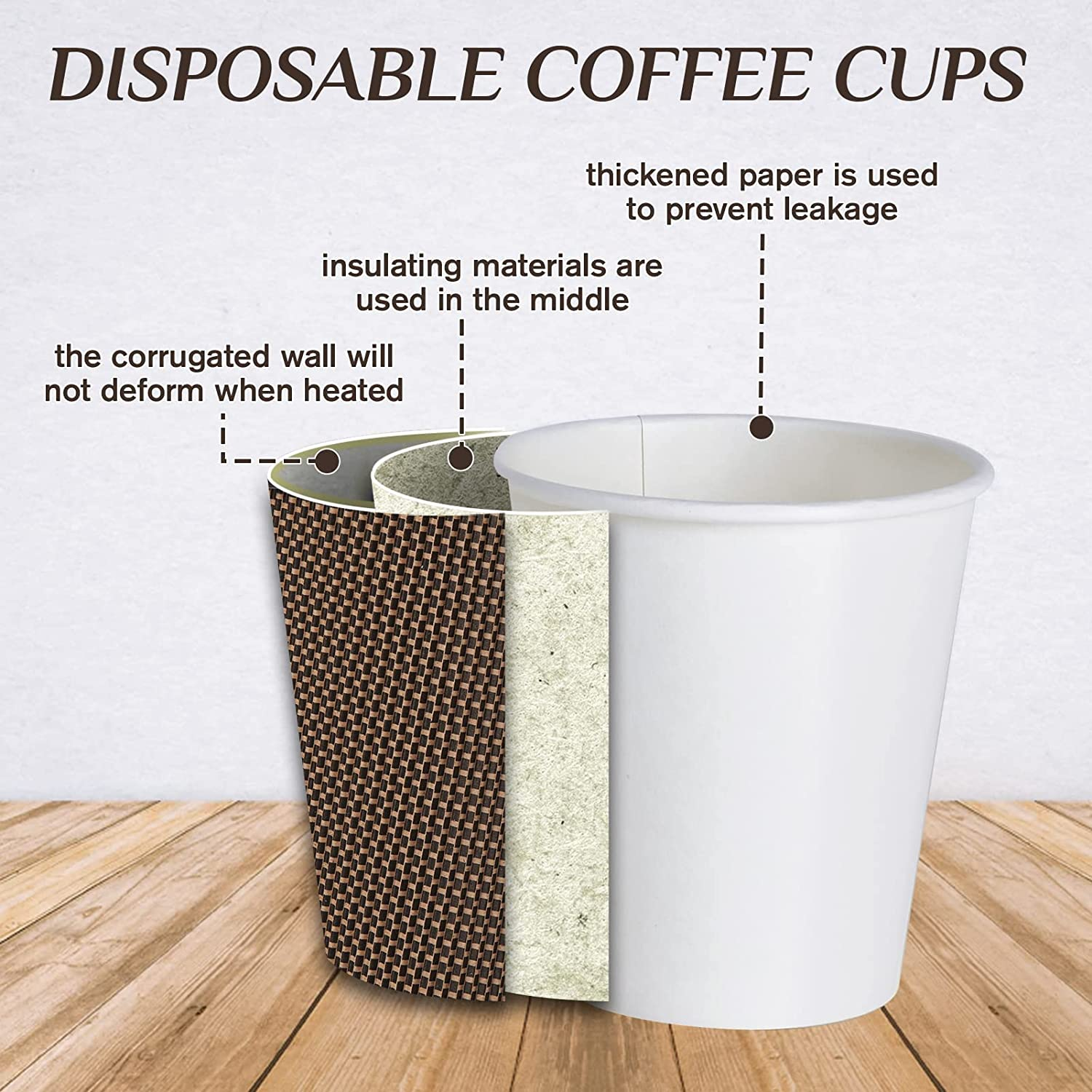 MOTYYA 12 Oz Paper Coffee Cups with Lid and Straws, Disposable Leakfree Anti-Slip Anti-Spill Insulated Triple Wall Togo Takeaway Paper Cups for Hot Cold Drink Chocolate Juice Tea [Black Lid, 50 Packs]