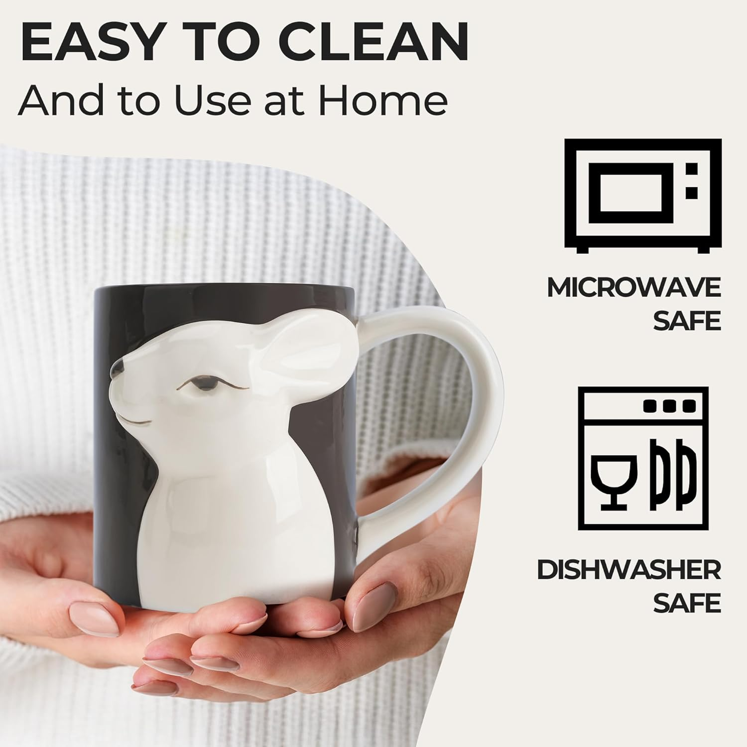 MIAMIO - Kissing Rabbit Mug Set of 2/400 Ml Coffee Mug for Couples/Ceramic Coffee Cup Set/Gifts for Women/Men for Birthday, Easter or Christmas - Microwave- and Dishwasher Safe