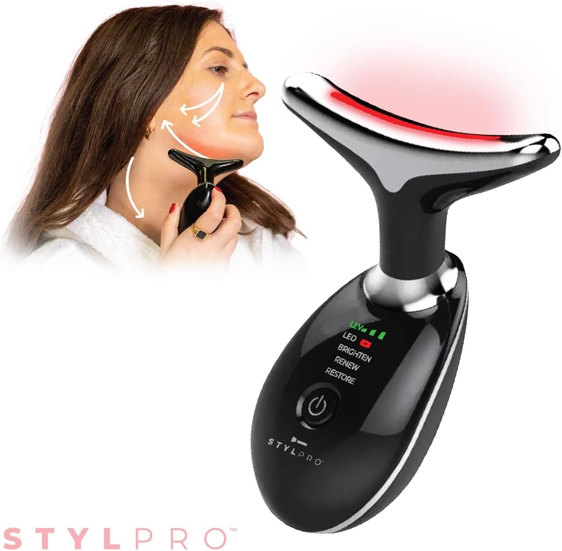 STYLPRO Fabulous Firmer LED Face & Neck Massager ? LED Light Therapy for Skin Tightening, Lifting, Collagen Boosting, Wrinkle Reduction, and Firming image number 3