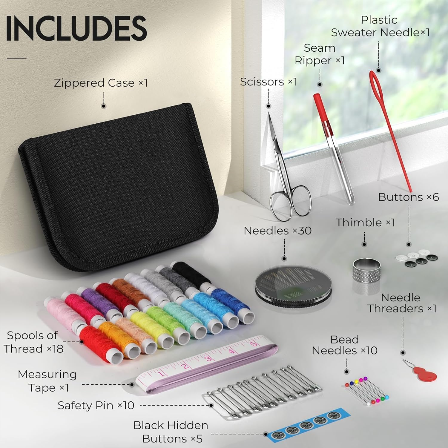 Sibeixiu Sewing Kit Gifts for Mom Grandma Women Men Traveler, Portable Sewing Supplies Accessories Contains Thread, Needles, Scissors, College Dorm Room Essentials (Black, M)