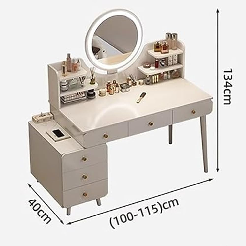 Uandhome Dressing Table,Modern Minimalist Dressing Table for Bedroom with LED Mirror and Drawer Storage,Vanity Table for Bedroom(100-115 * 40 * 135Cm)-White image number 5