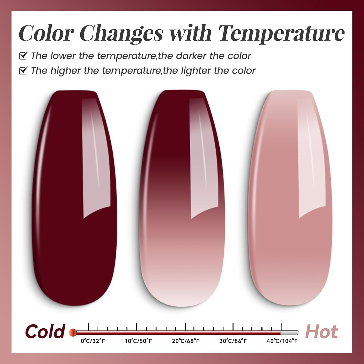 YTD Likomey Color Changing Gel Nail Polish,15Ml Translucent Light Pink to Burgundy Red Mood Temperature Change Colors Thermal Chameleon UV Nail Gel image number 7