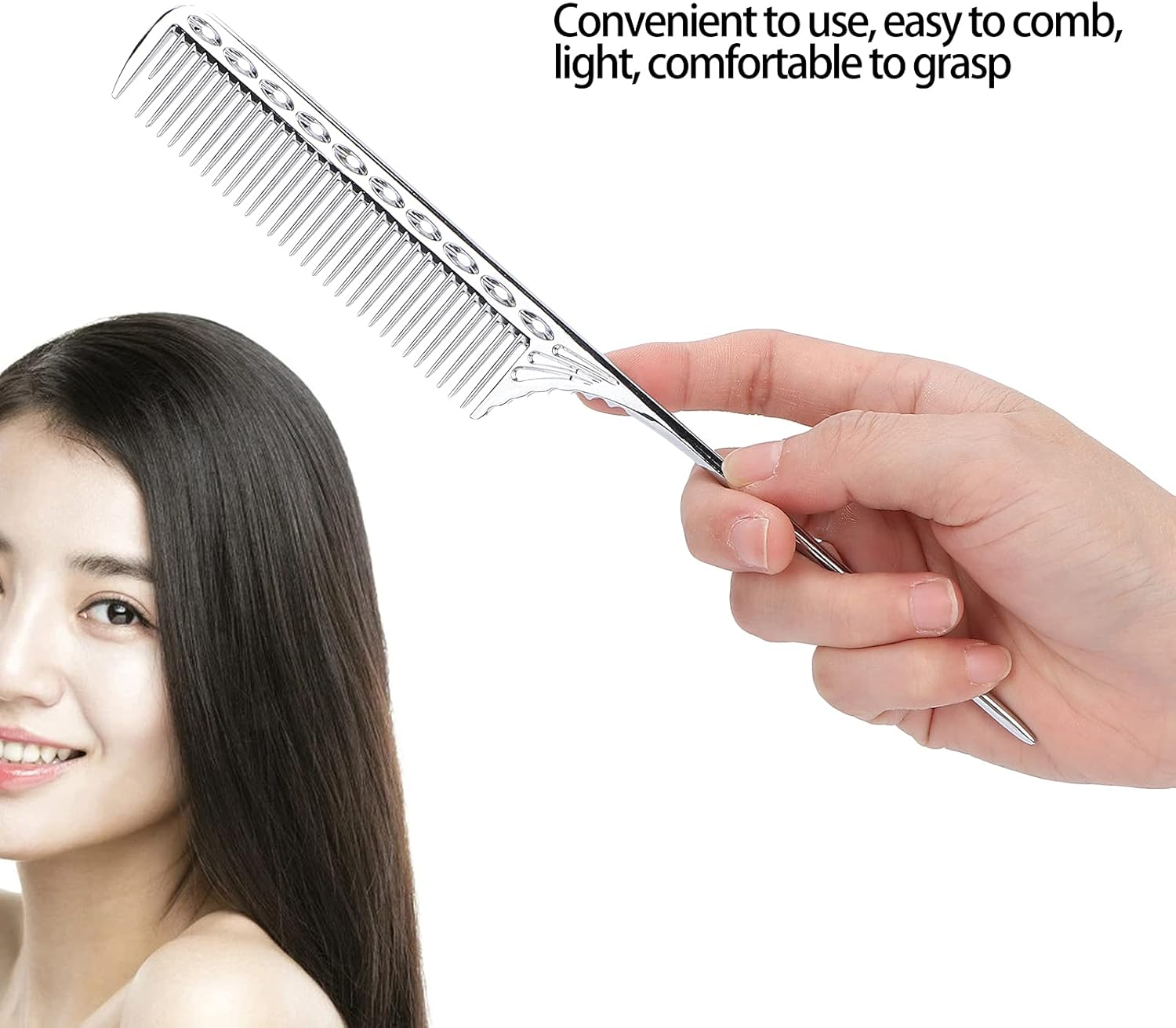 Professional Rat Tail Hair Comb, Parting Comb, Salon Hairdressing Styling Comb Barber Aluminum Metal Comb, Salon Comb (Silver) image number 3