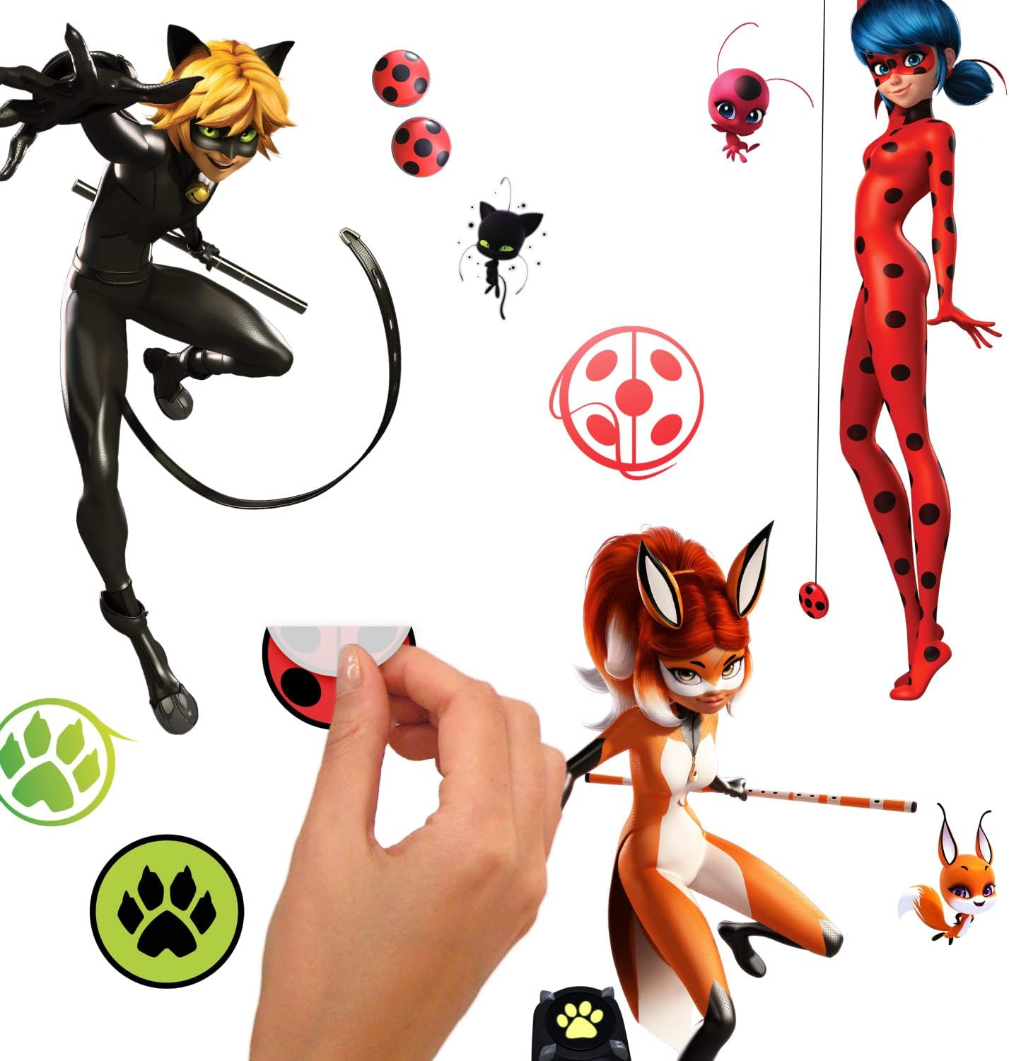 Roommates RMK5331SCS Miraculous Tales of Ladybug and Cat Noir Peel and Stick Wall Decals, Multi image number 2