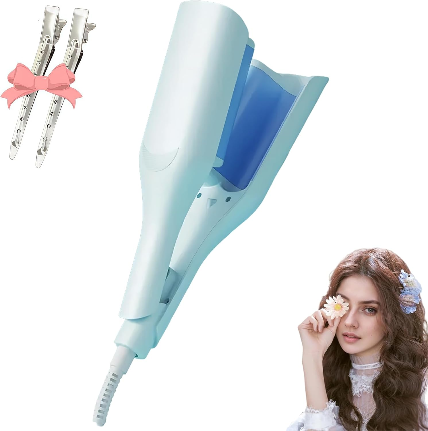 Homessencials Hair Styling Tool with Negative Ionic Technology, French Curls Iron, Adjustable Temperatures, 4 Gears Double-Sided Heating, Quickly Creating Smooth Waves (Purple)