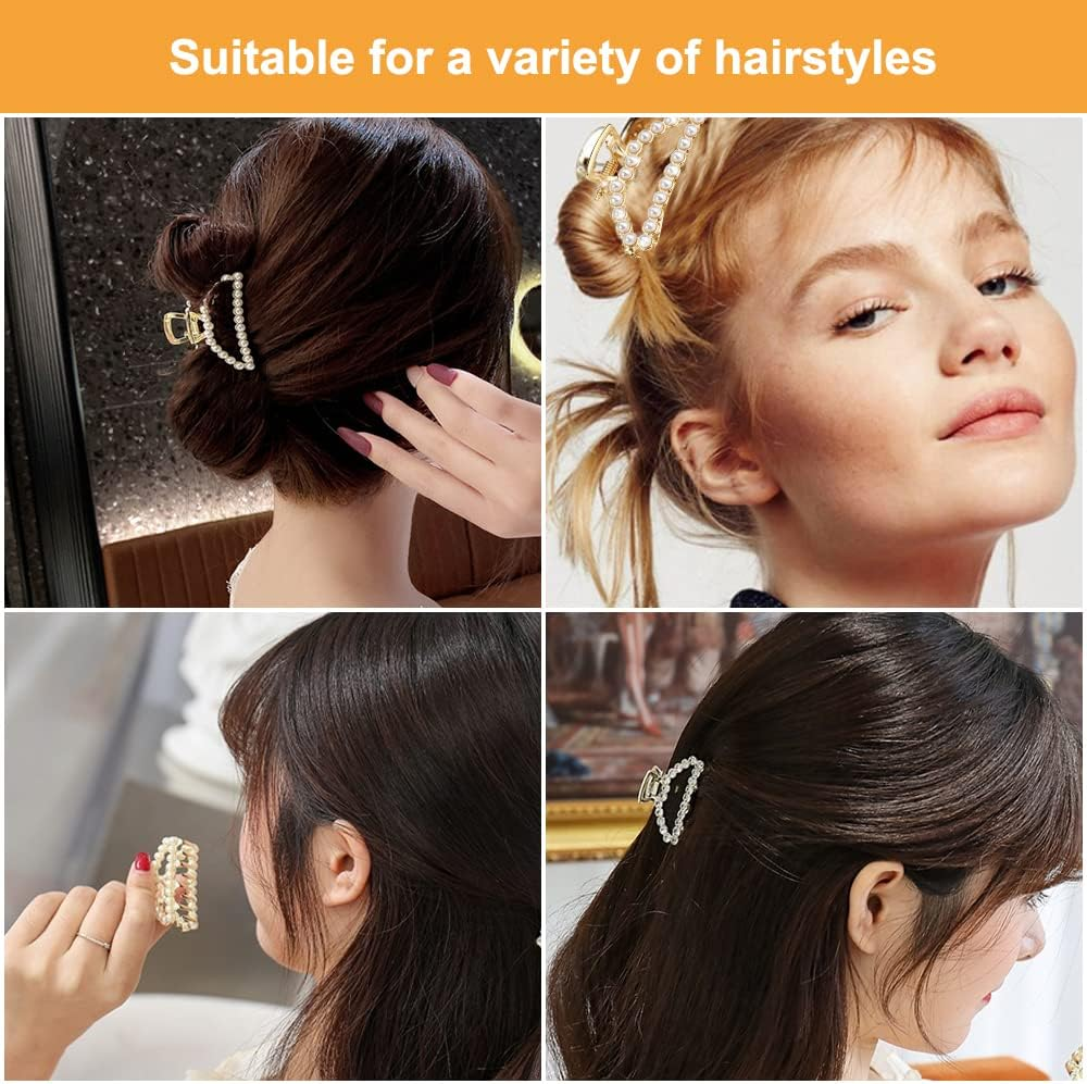Rairsky Pack of 2 Pearl Hair Clips, Small Hair Clips, Women'S Hair Clip, Metal Hair Clips, for Thick Hair and Thin Hair, Pearl Hair Accessories for Women and Girls, Non-Slip Hair Clips image number 6