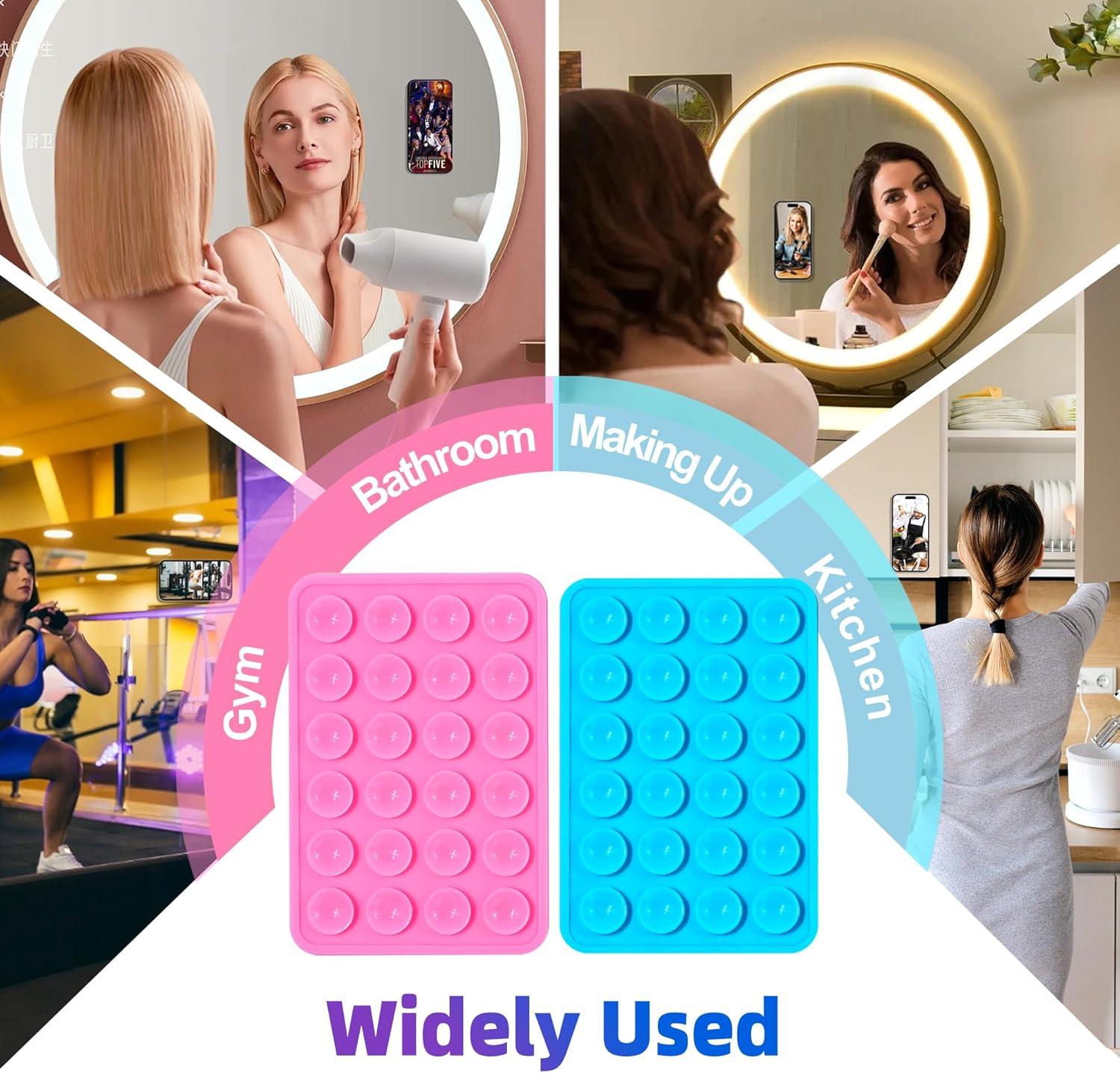 Suction Phone Case Mount, 2Pcs Silicone Phone Suction Grip Compatible with Iphone and Android Cases, Anti-Slip Hands-Free Mobile Accessory Holder, Sticky Phone Grip for Tiktok Videos and Selfies - 2Pcs-Black image number 2