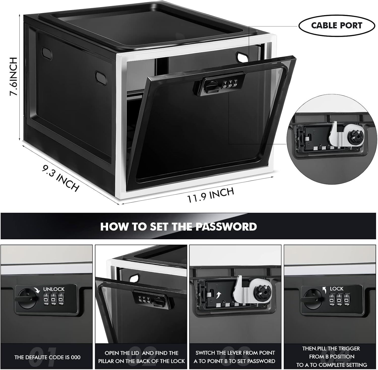 Yalikop 1 Pcs Lockable Large Medicine Storage Box for Safe Medication Refrigerator Lockable Food Storage Clear Lockable Storage Bin for Medicine, Snack Food and Home Safety (Black White) image number 6