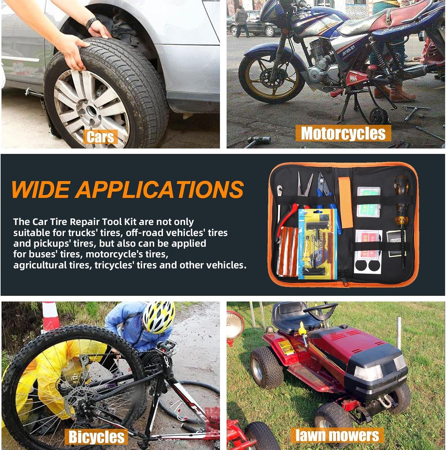 55Pcs Tire Repair Tool Kit Heavy Duty Tire Patch Kit with T-Handle Insert Tool, Tire Repair Patches, Vacuum Tyre Repair Nail Flat Tire Puncture Repair Tools for Cars, Motorcycle, SUV