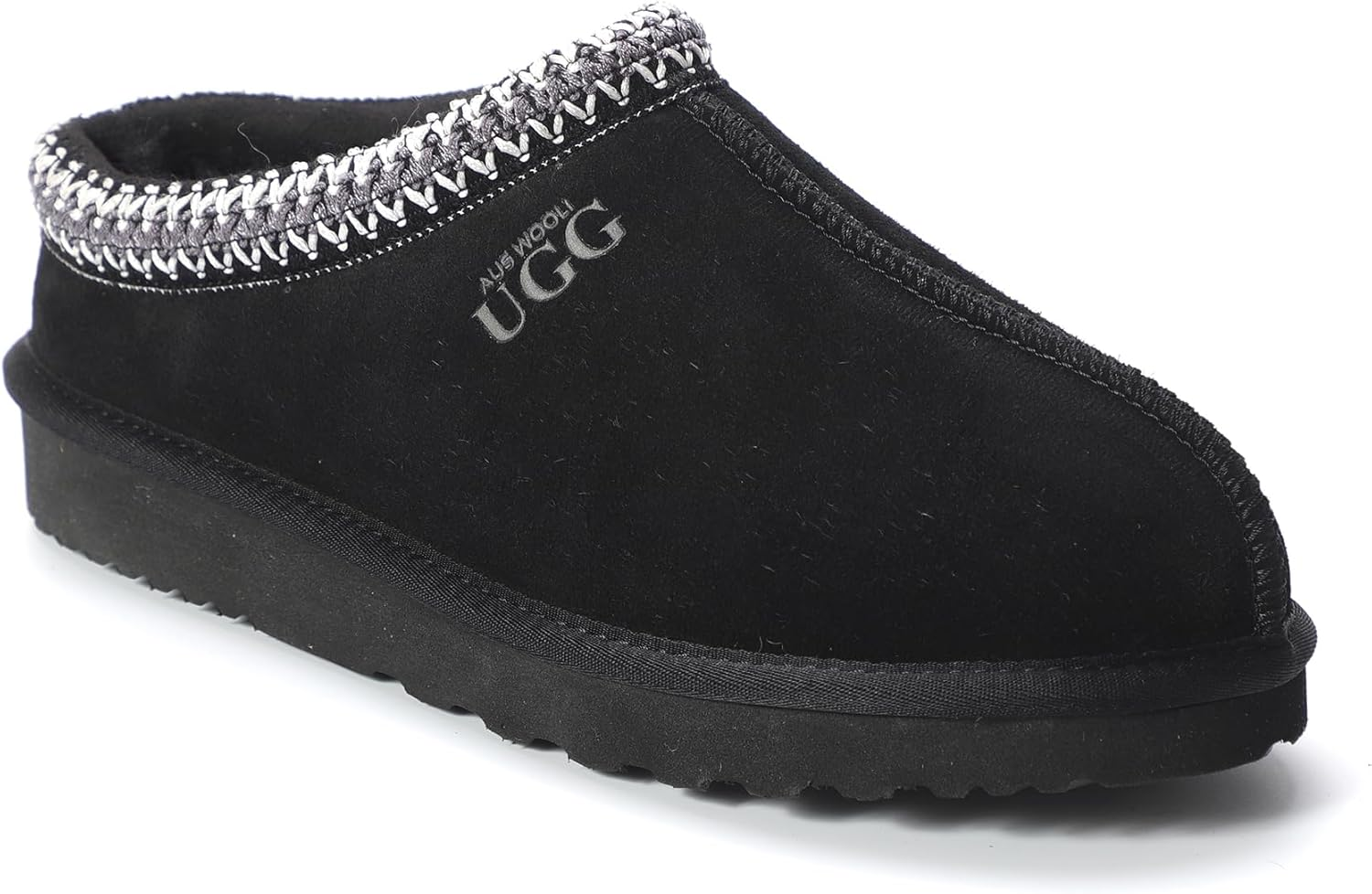 AUS WOOLI UGG Sheepskin Wool Ankle Braid Croydon Slippers, Black, Au Women 8/Au Men 6 image number 2