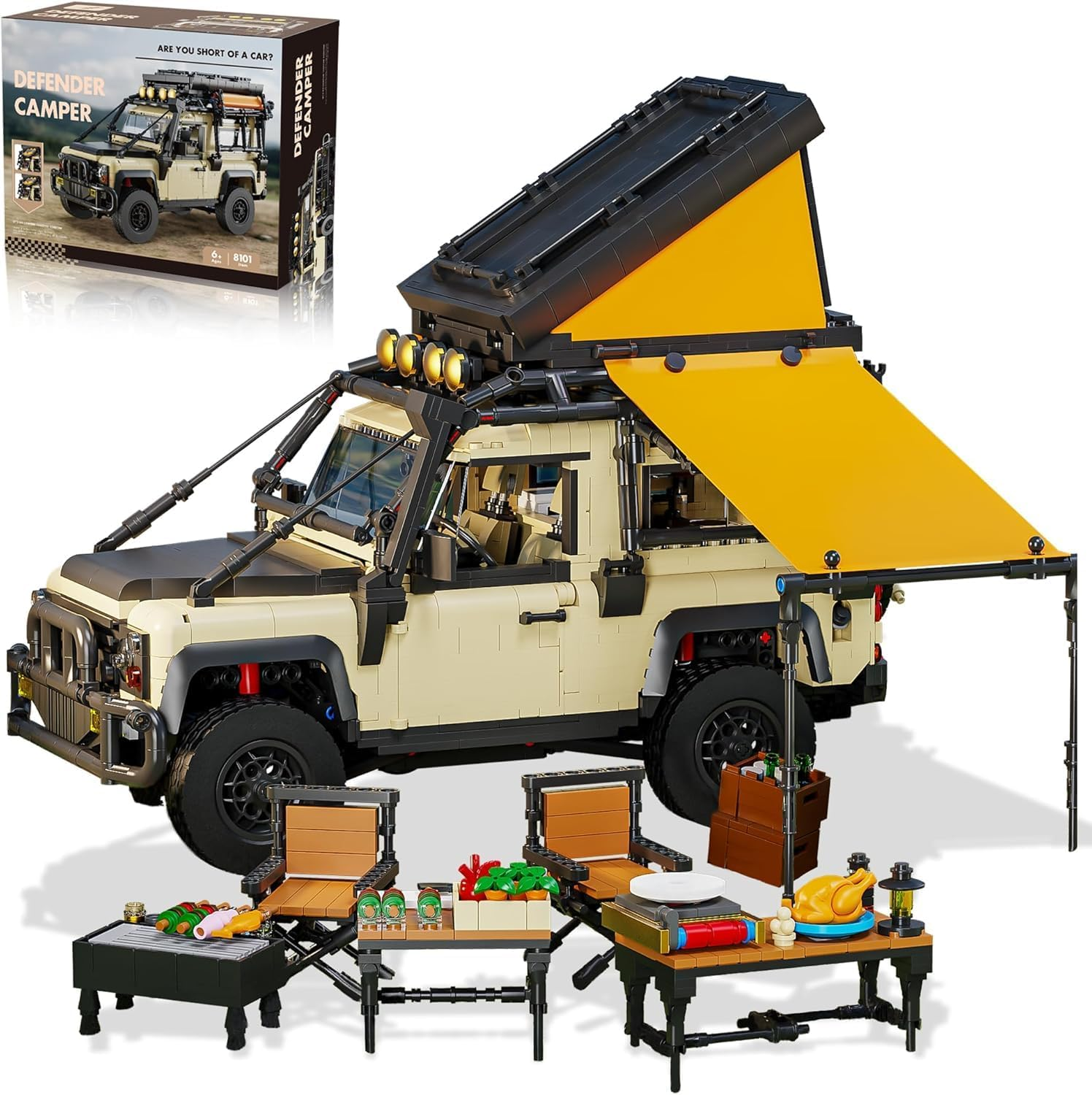 Land Rover Defender Building Block Set, 2766 PCS off Roader Camper Model Kit with Camping Tables, Chairs and Gear, Camping Car Building Toy for Kids 6+ and Adults, Compatible with image number 2