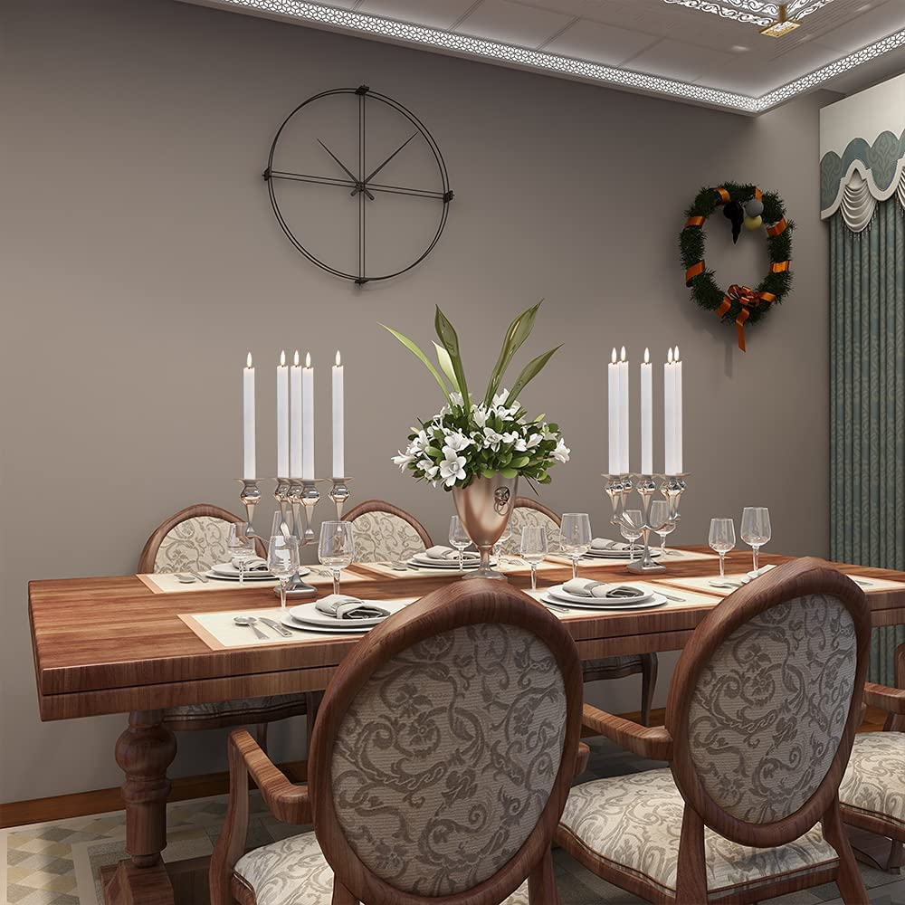 Genswin Flameless White Taper Candles Flickering with 10-Key Remote, Battery Operated Led Warm 3D Wick Light Window Candles Real Wax Pack of 6, Christmas Home Wedding Decor(0.78 X 9.64 Inch) image number 3