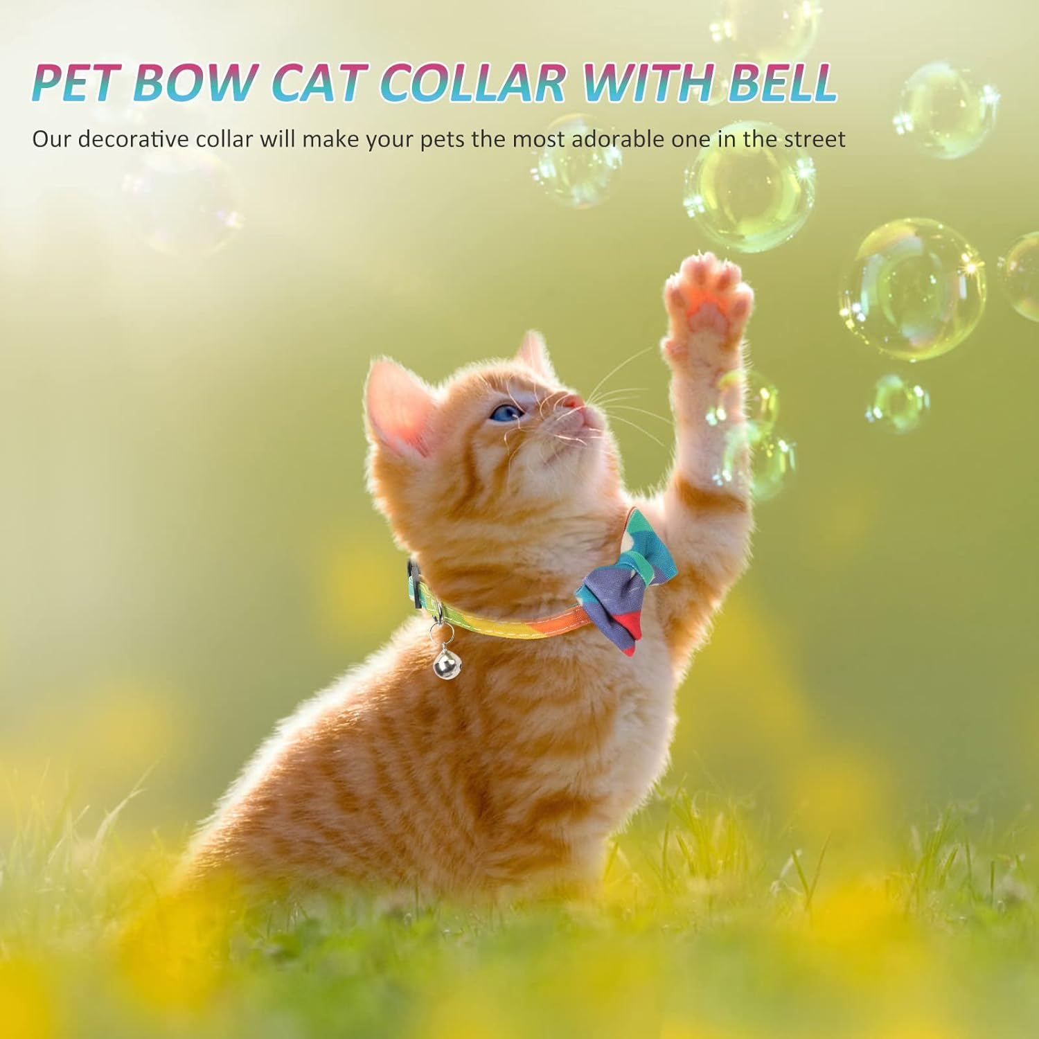 LUOZZY 2 Pcs Cat Bow Knot Collar Adjustable Kitten Collar with Bell Cartoon Pet Neck Strap Supplies Cat Neck Decor image number 6