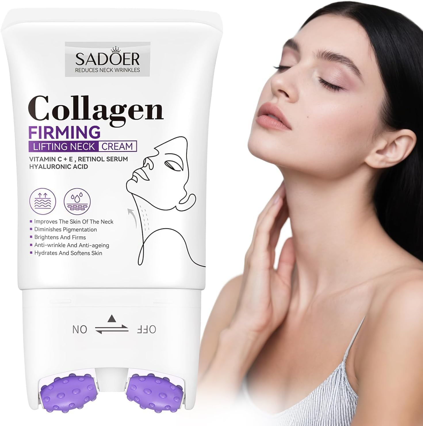 Neck Cream, Neck Creams for Firming Roller, Contains Collagen, Moisturizing, Reduce Wrinkles Fine Lines and Double Chin, Firm and Lift Sagging Skin