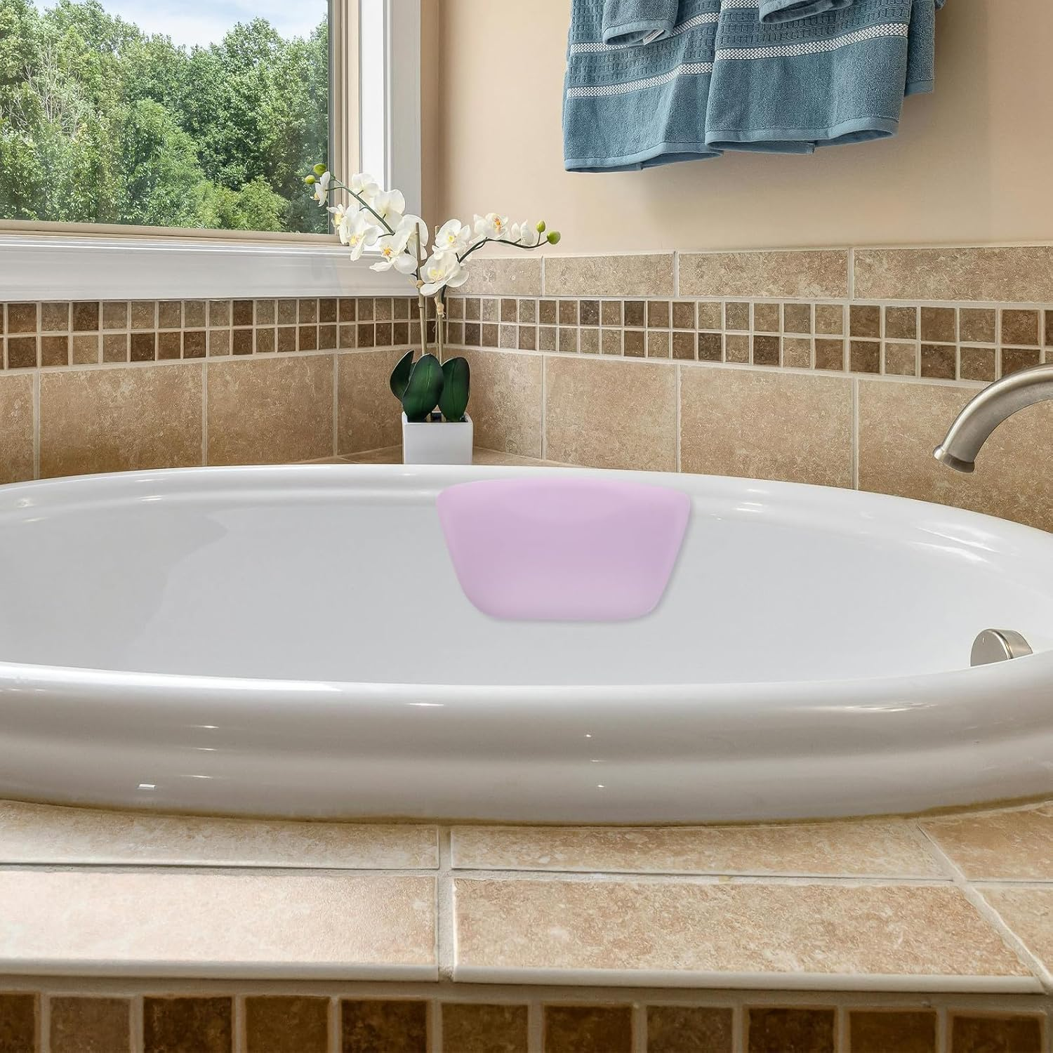 NOLITOY Bathtub Pillow with Suction Cups - Pu Non-Slip Bathtub Pillow with Suction Cups - Headrest and Neck Support Bath Cushion for Spa Soaking Tub image number 2