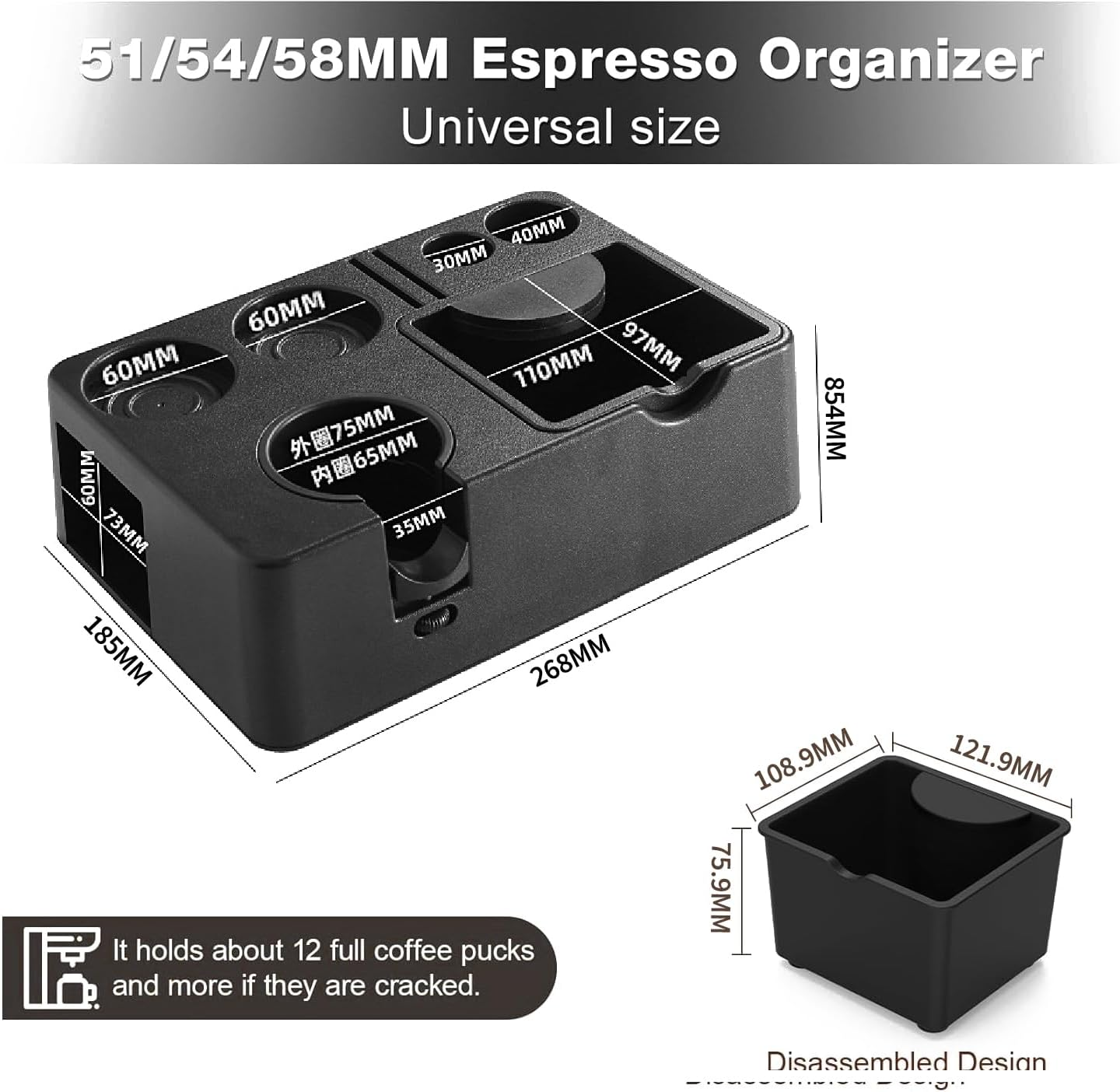 Espresso Tamping Station, Espresso Knock Box, Espresso Coffee Organizer Box Fit for Storage 51, 54, 58MM Espresso Tamper, Distributor, Portafilter & Puck Screen Accessories, Plastic Station Base image number 1