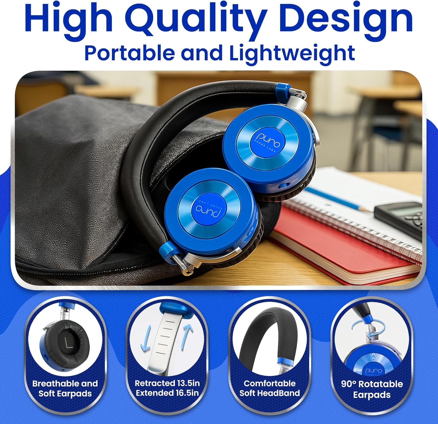 Puro Sound Labs Juniorjam plus Volume Limiting Headphones for Kids, Safer Audio to Protect Hearing- Adjustable Bluetooth Headphones for Tablets, Smartphones, Pcs- 22-Hour Battery Life-Blue - Green image number 5