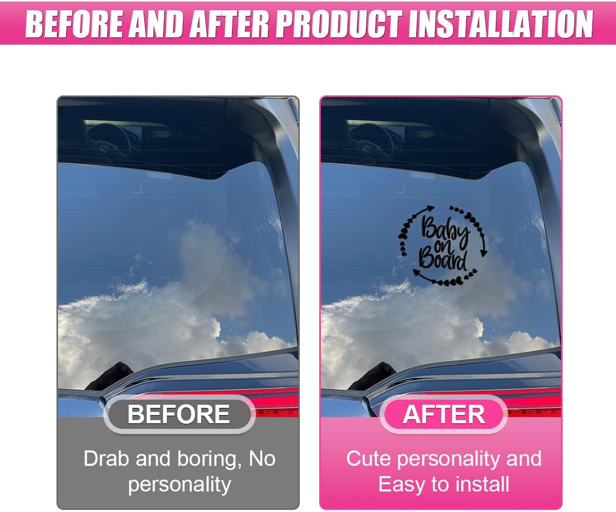 Baby on Board Sticker for Car, Cute Vinyl Safety Caution Decal, Removable Baby Safety Warning Signs for Cars Trucks Walls Laptop 5.16 X 5.16'' (Black) - 2Pcs White image number 2
