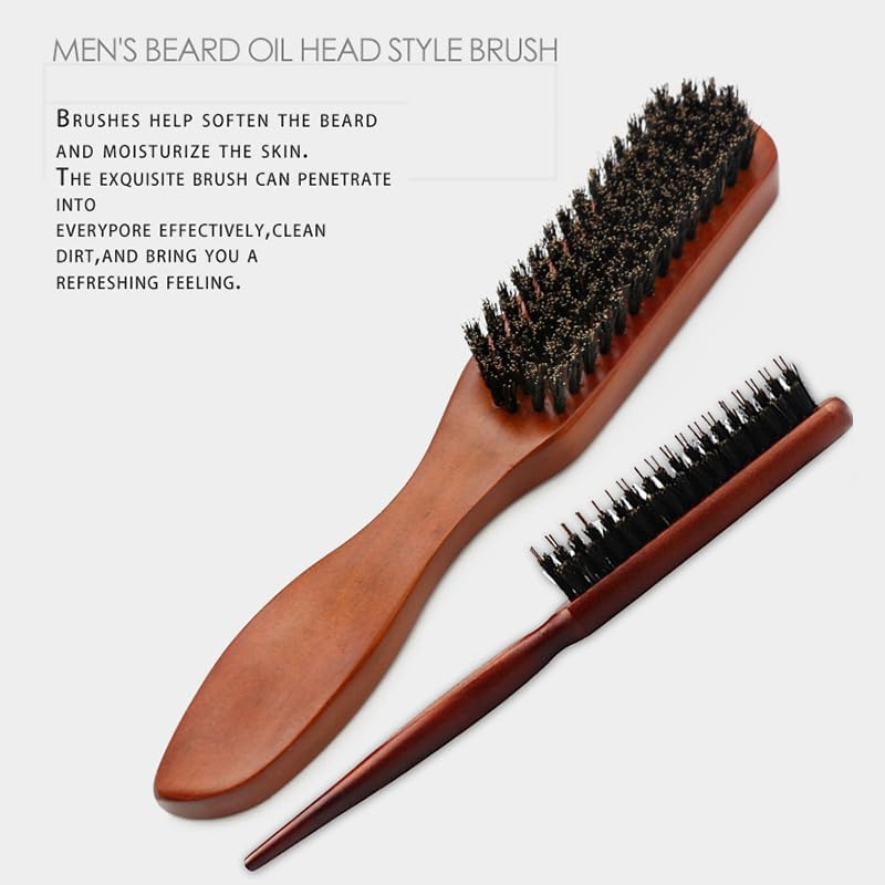 Weforu 5Pcs Boar Bristle Brush Set, anti Static Quiff Roller Hair Brush for Men and Women, Wooden Handle Bristle Slick Back Teasing Boar Bristle Sleek Styling Hair Brush