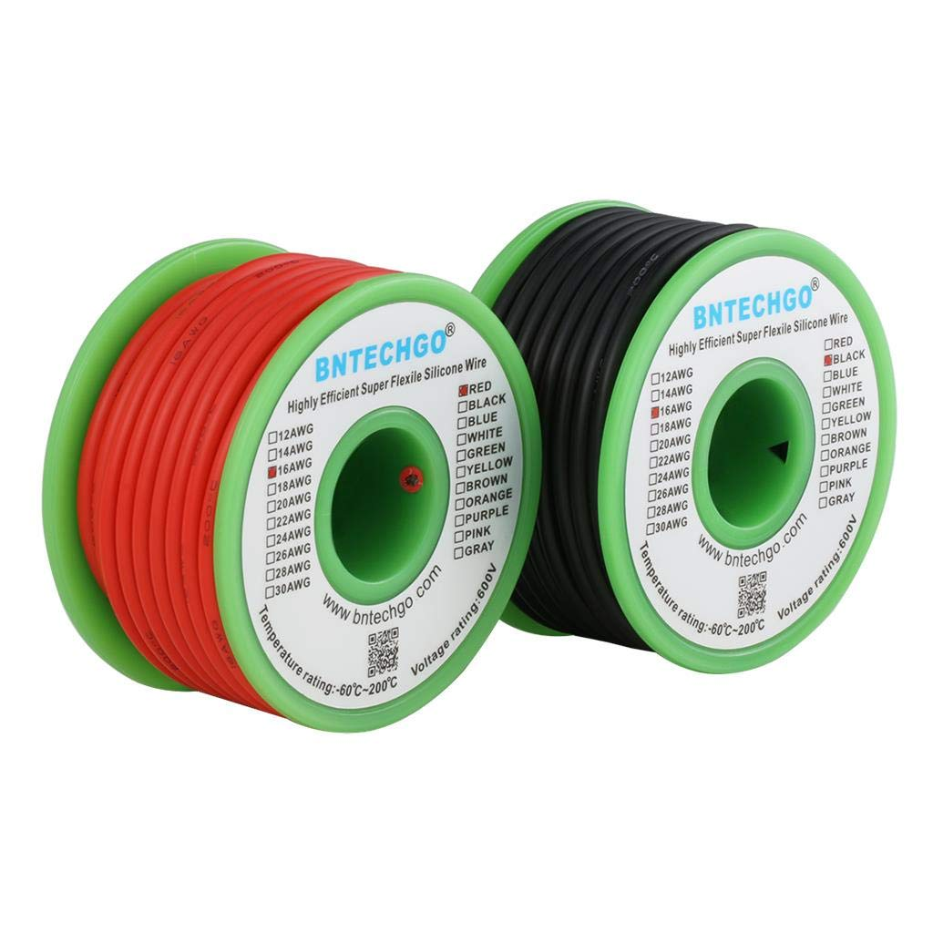 BNTECHGO 16 Gauge Silicone Wire Spool Red 25Ft and Black 25Ft Flexible 16 AWG Stranded Tinned Copper Wire image number 4
