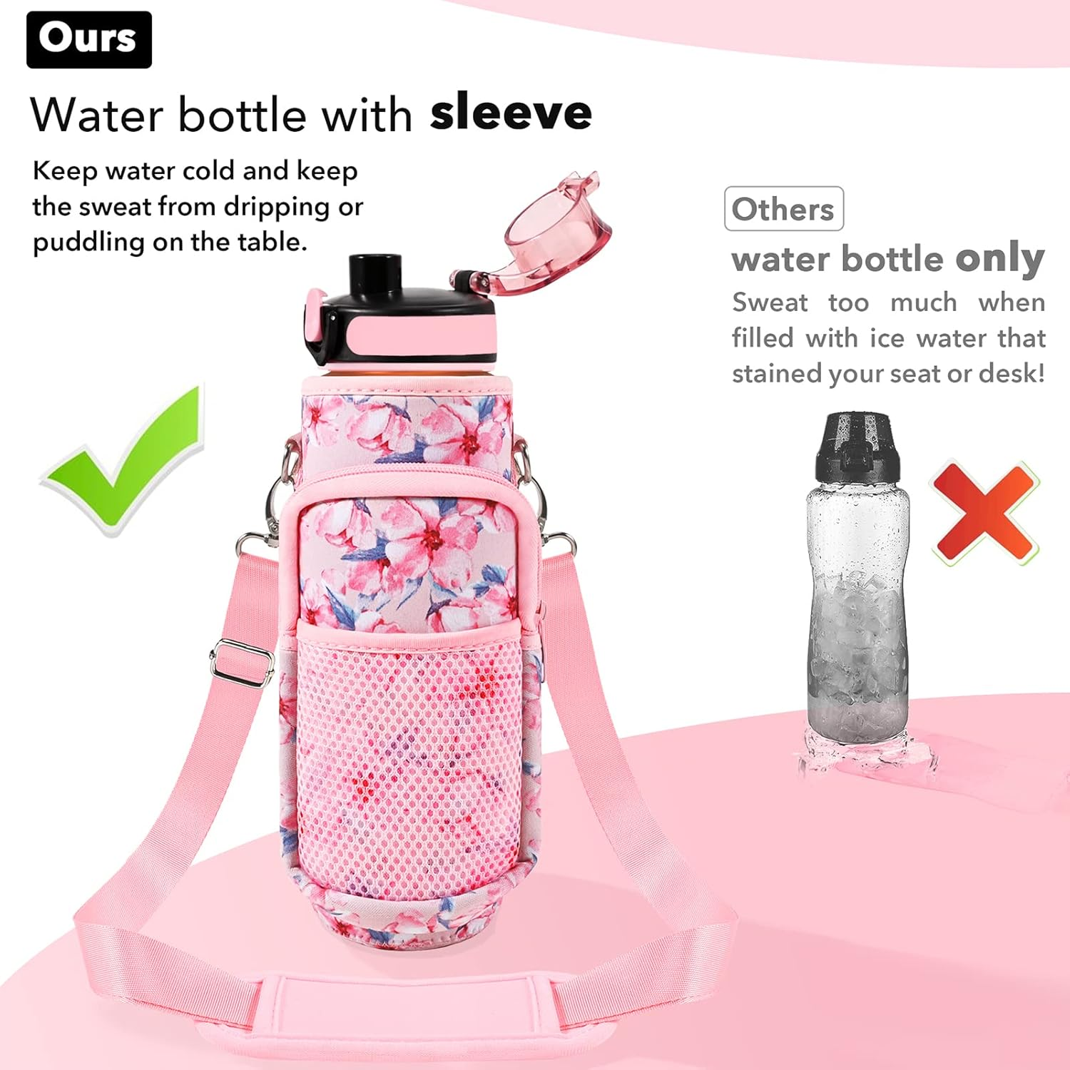 32 Oz Water Bottles with Straw & Strap, Motivational Water Bottles with Times to Drink, BPA Free Reusable Sports Water Bottle with Sleeve Carrier for Gym, Workout or Fitness (Pink Peach) image number 4