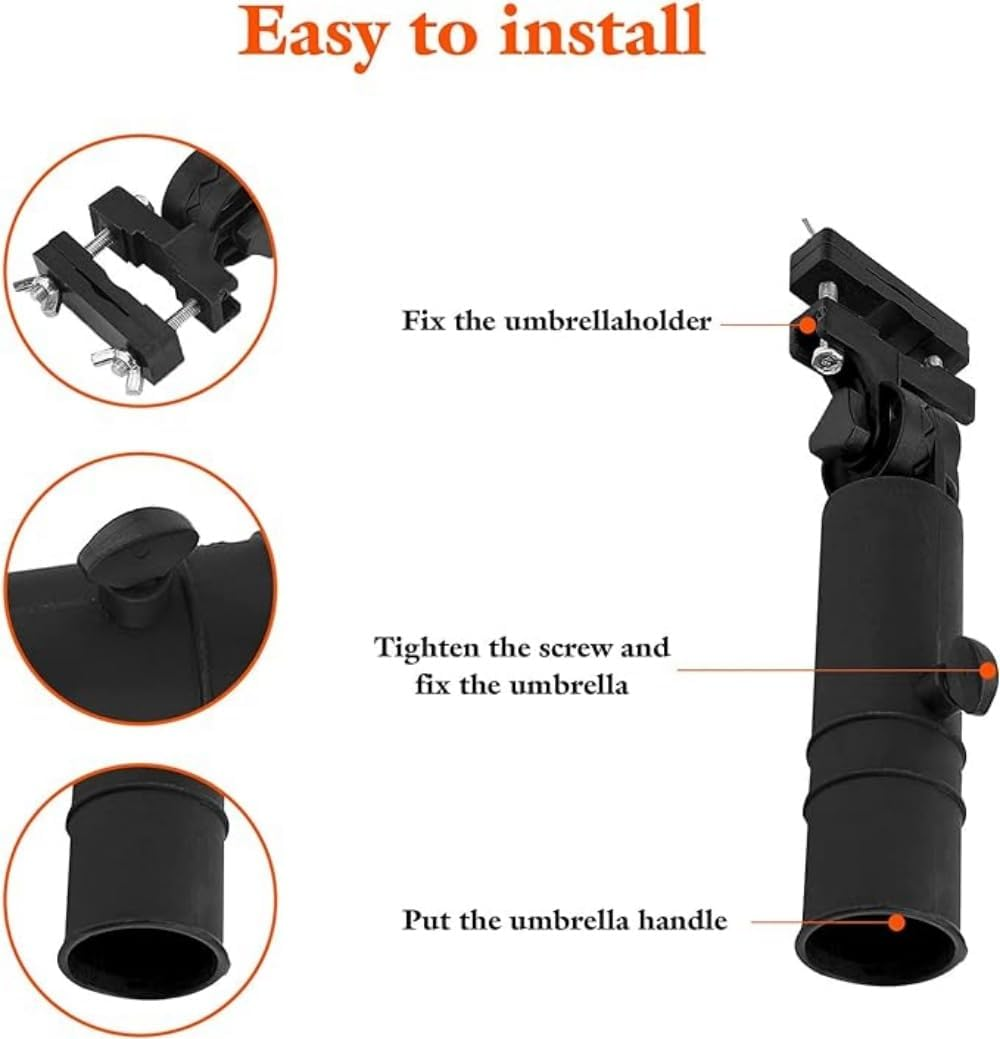 Golf Cart Umbrella Holder,Umbrella Stand,Universal Adjustable Trolley Attachment Umbrella Stand, Anti-Fall Golf Trolley Umbrella Rack for Golf Push Cart,Stroller,Handles,Wheelchair,Beach Chair image number 6