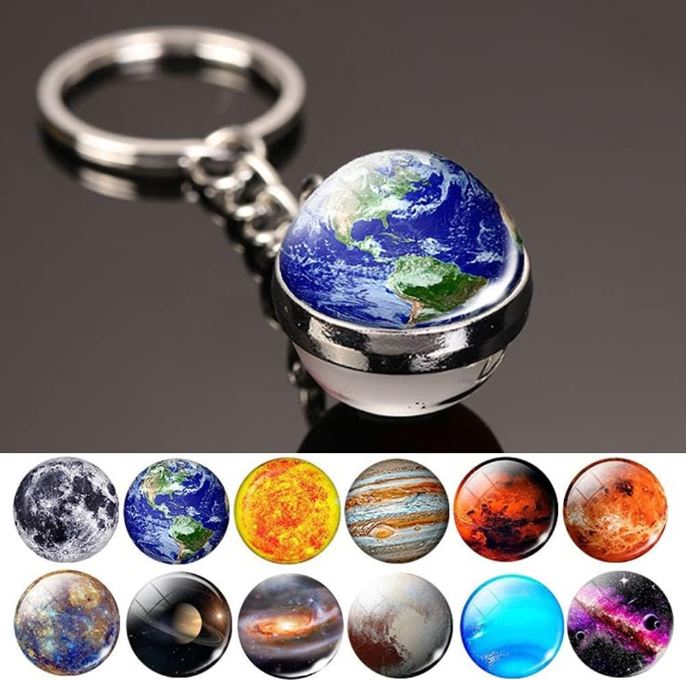 Itonash Key Ring with Eight Planet Glass Balls, Lightweight Car Key Accessories for Women, Solar System Planet Key Ring, Easy to Carry, Suitable for Everyone (E) image number 2