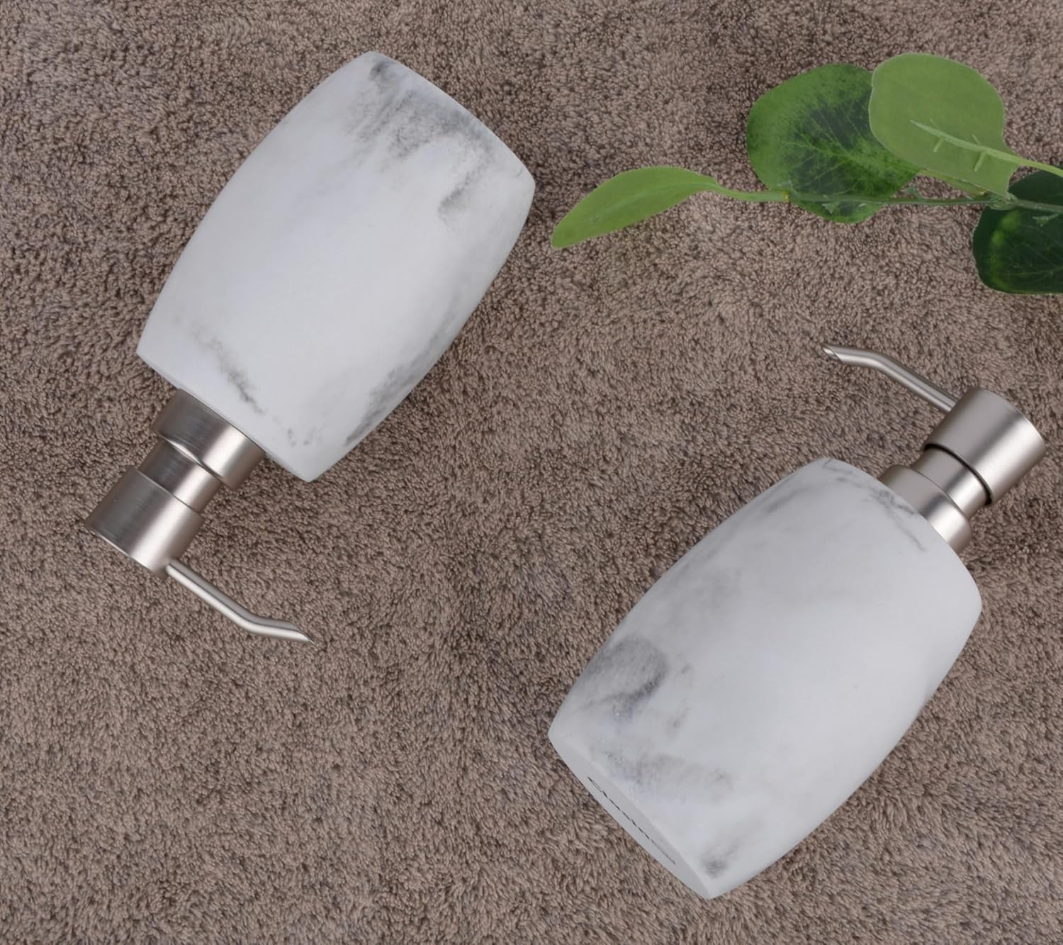 Sandstone Soap Dispenser, 350 Ml Resin Refillable Bottle with Metallic Pump & Waterproof Labels &ndash; White Marble, 2-Pack for Bathroom, Kitchen, Hand Wash & Dish Soap - White_2 Pcs image number 4