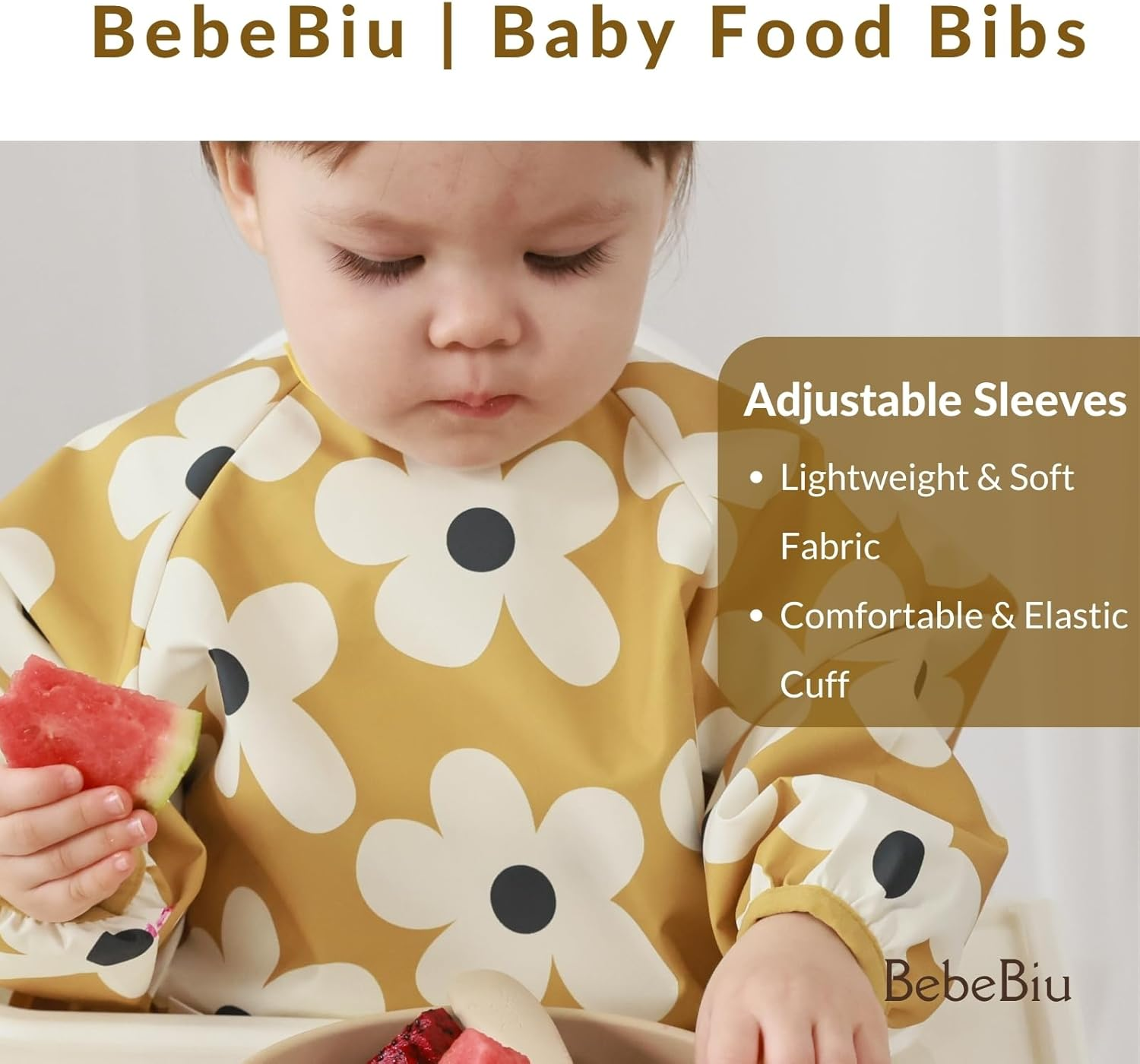 Bebebiu Long Sleeve Baby Bib, Waterproof Fabric, Full Coverage with Catch-All Pocket, 2Pk Baby Smock Bib, Adjustable Sleeves Toddler Bib for Ages 6-24 Months - Cars Sage image number 6