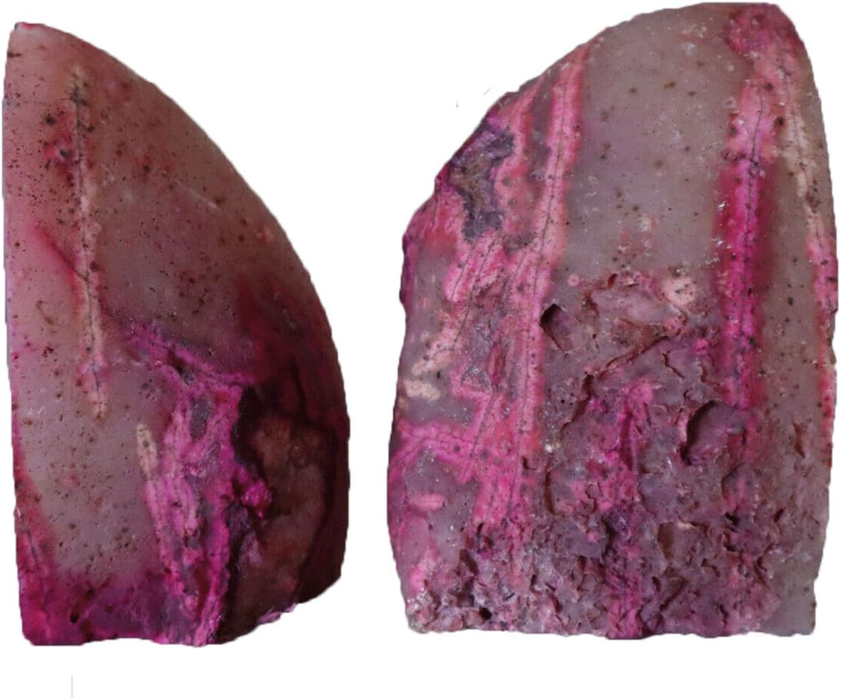 AMOYSTONE Brazilian Rock Bookends 1 Pair Pink Agate Geode Bookends 3-4 Lbs for Video Games Cds Unique Bookends Home Decorative image number 4