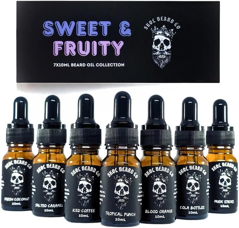 Skol Beard Co Premium Beard Oil Collection, Sweet & Fruity | Set of 7 X 10Ml Premium Handmade Beard Oils | Beard Conditioning, Softening & Nourising Gift Set image number 5