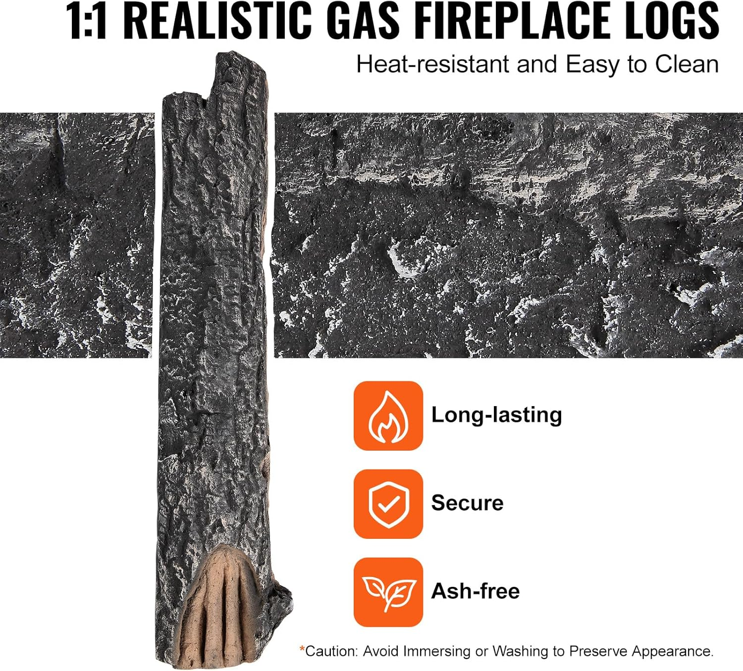 VEVOR 8 Pcs Oak Logs, Gas Fireplace Ceramic Logs for Fire Place, Heat-Resistant Wood Log Gas Realistic Logs, Stackable Wood Branches for Gas Fireplace, Firebowl Indoor or Outdoor