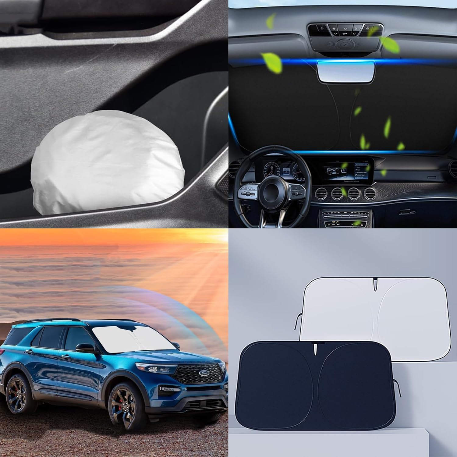 Automotive Windshield Sun Shade with Storage Bag - Keep Car Interior Cool | Universal Fit for Cars, Trucks, Suvs | 57 X 33.4 Inches image number 2