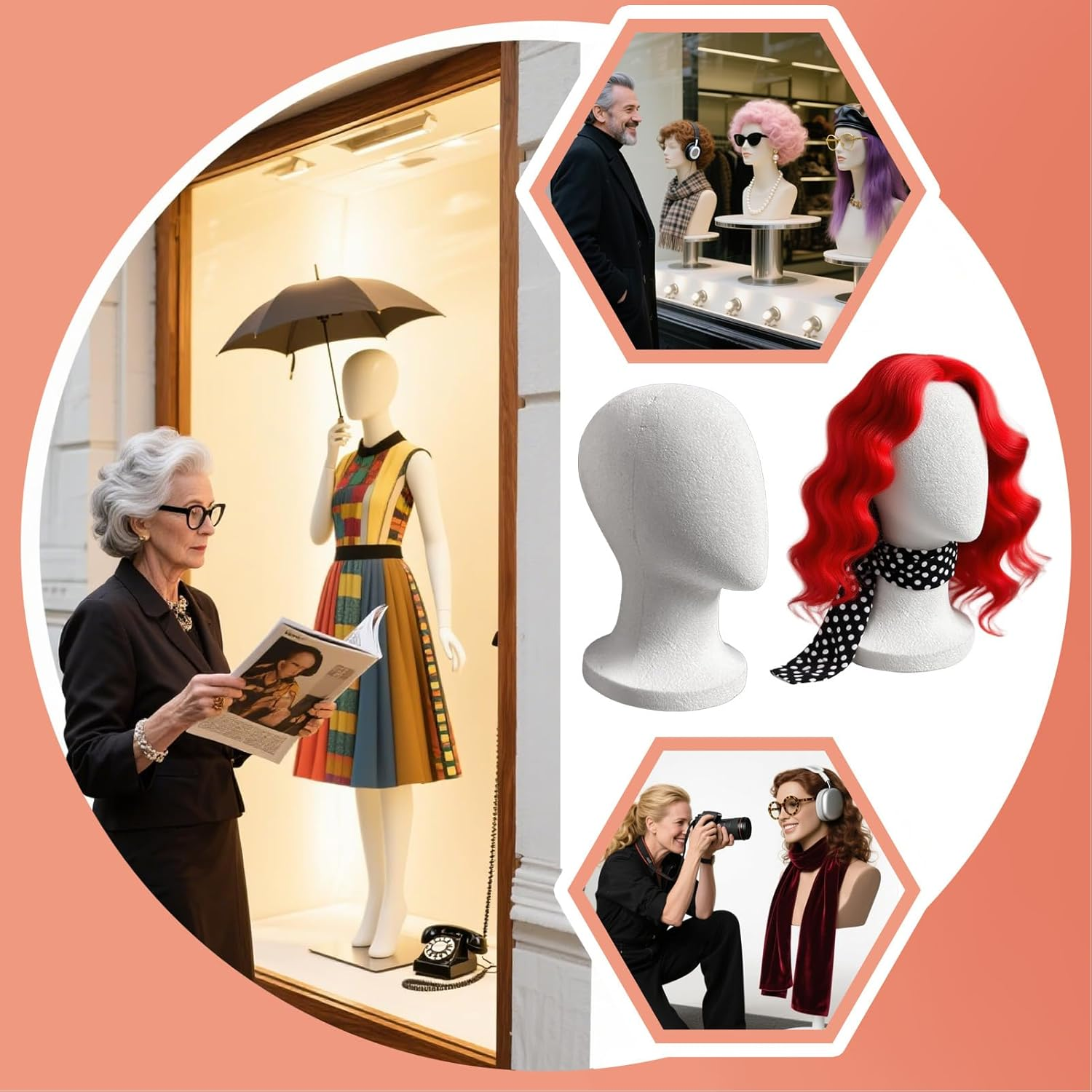 Mannequin Heads,4Piece Wig Stand | Realistic Model Stand Hat for Styling Display Crafts Cosplay Scarves, Glasses Making image number 6