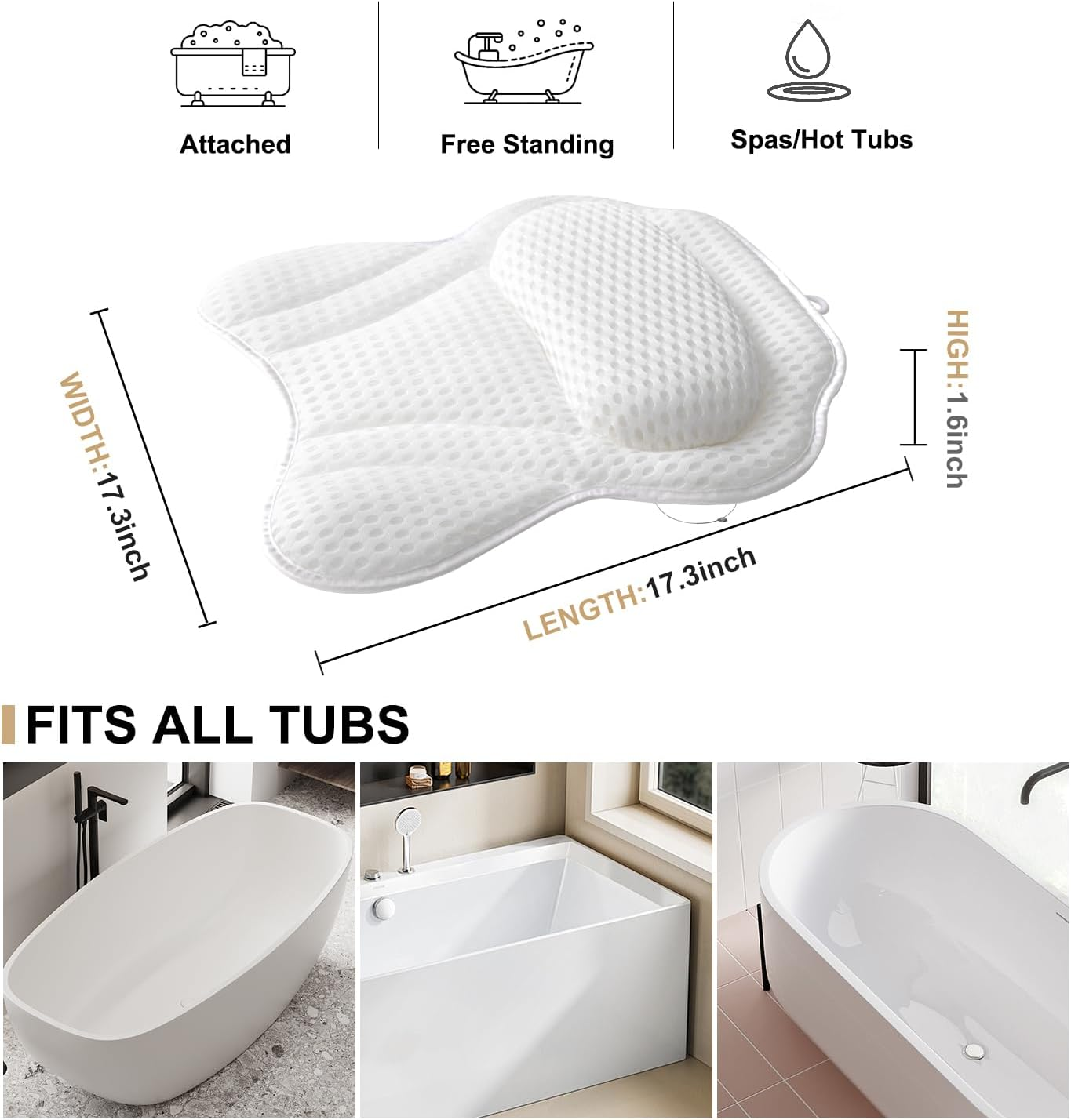 Bath Pillow Luxury Bathtub Pillow, 4D Bath Tub Pillows for Head, Neck and Back Support, Tub Pillow for Bathtub with 6 Non-Slip Suction Cups, Relaxing Bath Accessories Spa Gifts image number 5