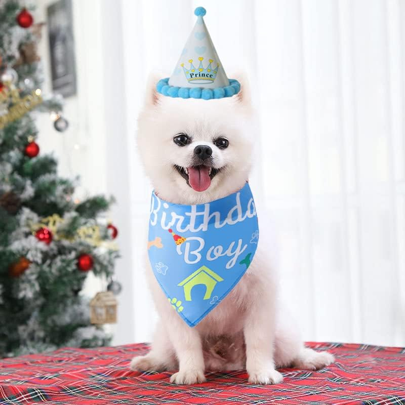 Dog Birthday Bandana and Hat Kit,Triangle Dogs Scarf with Birthday Boy/Girl Decorations,Puppy Birthday Cake Outfit Gift Pet Party Supplies Accessories (Pink) image number 1