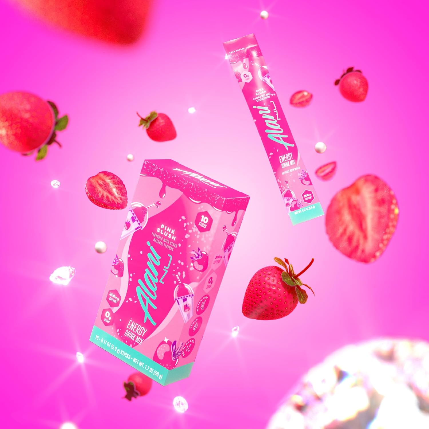 Alani Nu PINK SLUSH Energy Sticks, Energy Drink Powder, 200Mg Caffeine, Pre Workout Performance with Antioxidants, On-The-Go Drink Mix, Biotin, B Vitamins, Zero Sugar, 5-10 Calories, 10 Pack image number 1