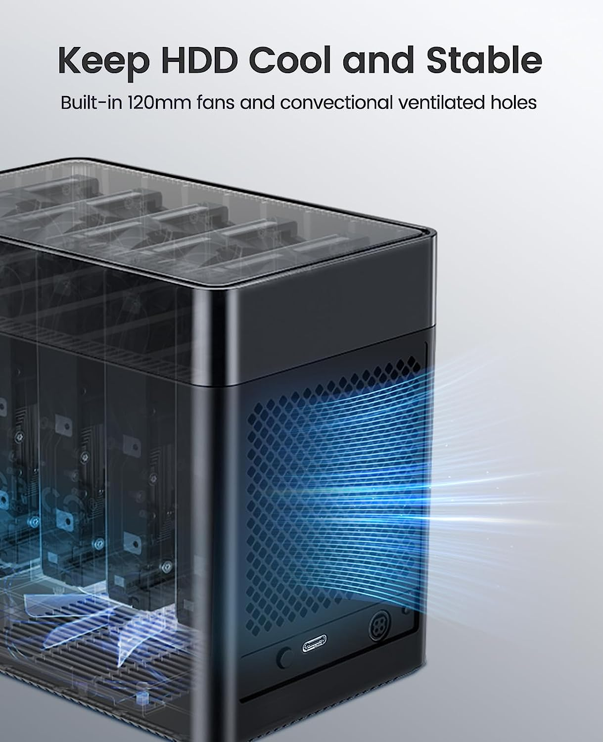 ORICO 5 Bay 3.5 Inch Hard Drive Enclosure USB C to SATA Magnetic Tool-Free External HDD Enclosure with 12V/6.5A Power Adapter for Family Storage Expansion up to 90Tb(5X18) - DS500C3 image number 5