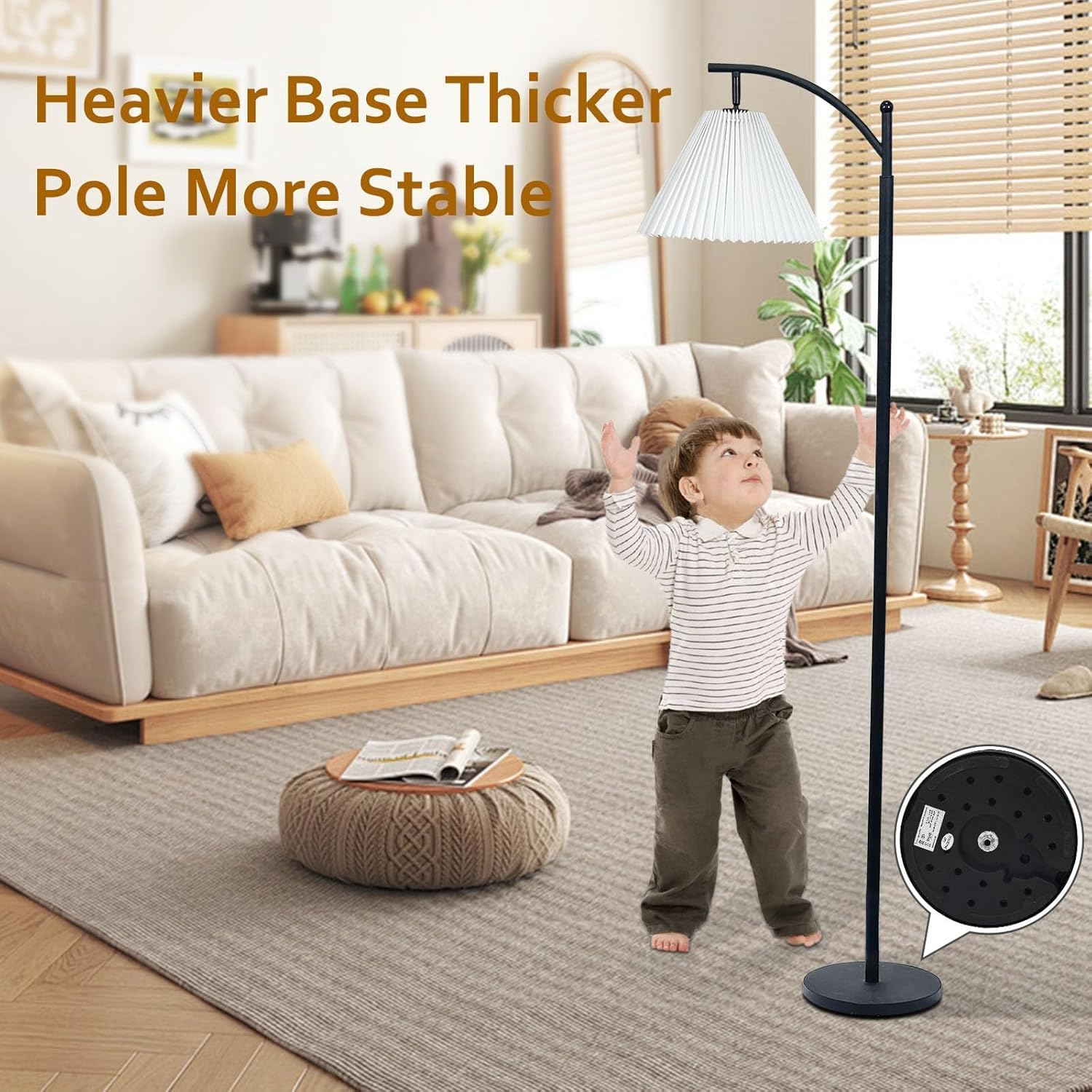 Fabric Shade Adjustable Lamp Head Modern Standing Lamp with 9W 3 Color Temperatures LED Bulb for Living Room, Reading, Office, Bedroom, Hotel image number 5