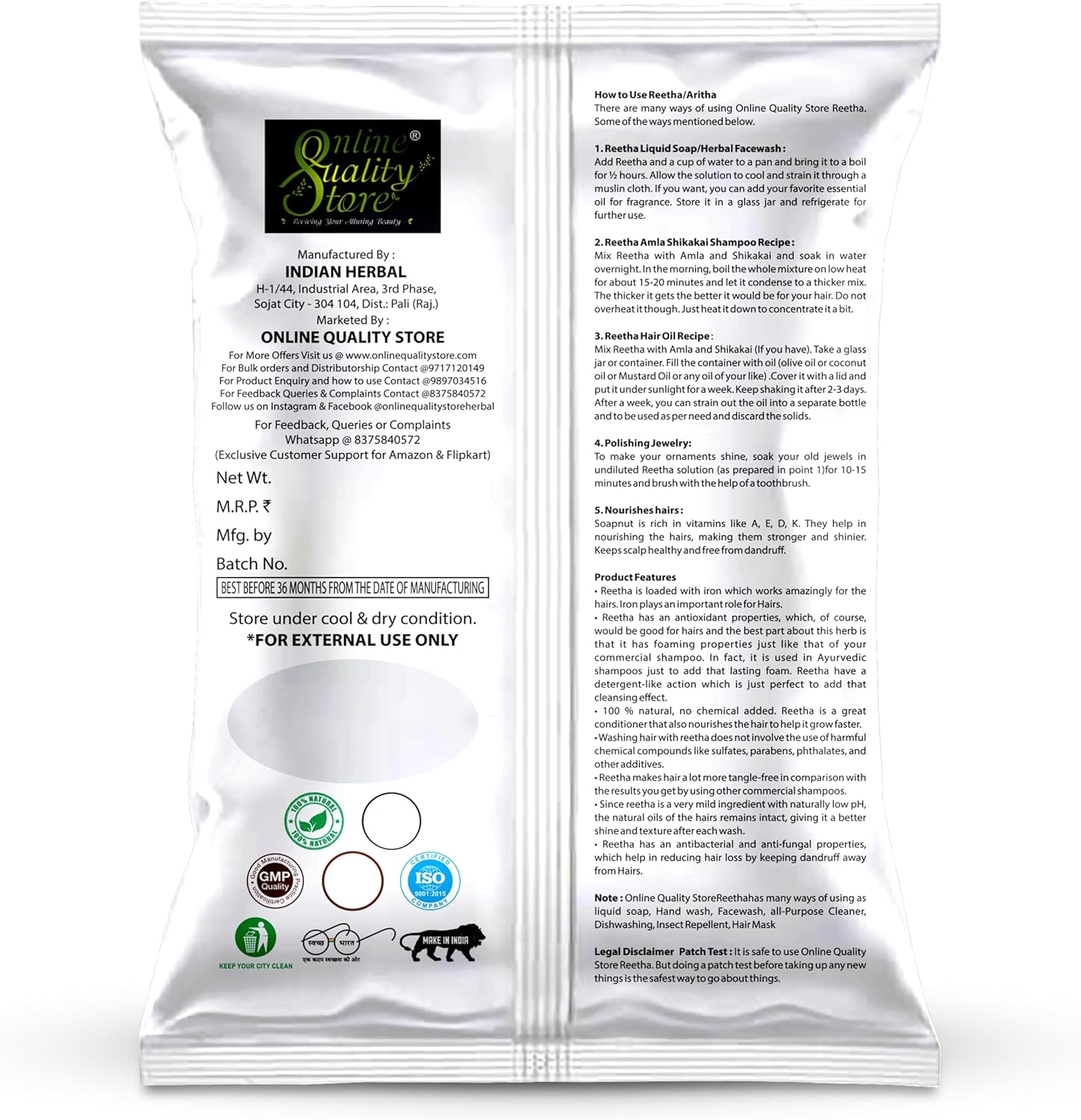 Online Quality Store Reetha Powder-100G |Organic Reetha Powder for Hair Growth|Aritha|Reetha|Ritha|Soapnuts (Sapindus Mukorossi) Powder for Silky & Smooth Hairs|Ritha Powder for Hair (Soap Nut)