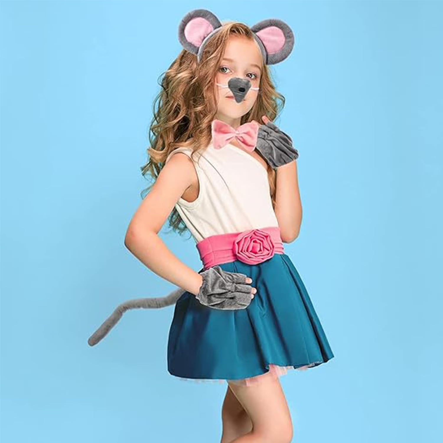 Multicolored Mouse Ears Headband & Nose & Tail Costume Set - Kids & Adult Animal Costume Accessories for Carnival, World Book Day, Halloween, Cosplay & Party image number 3