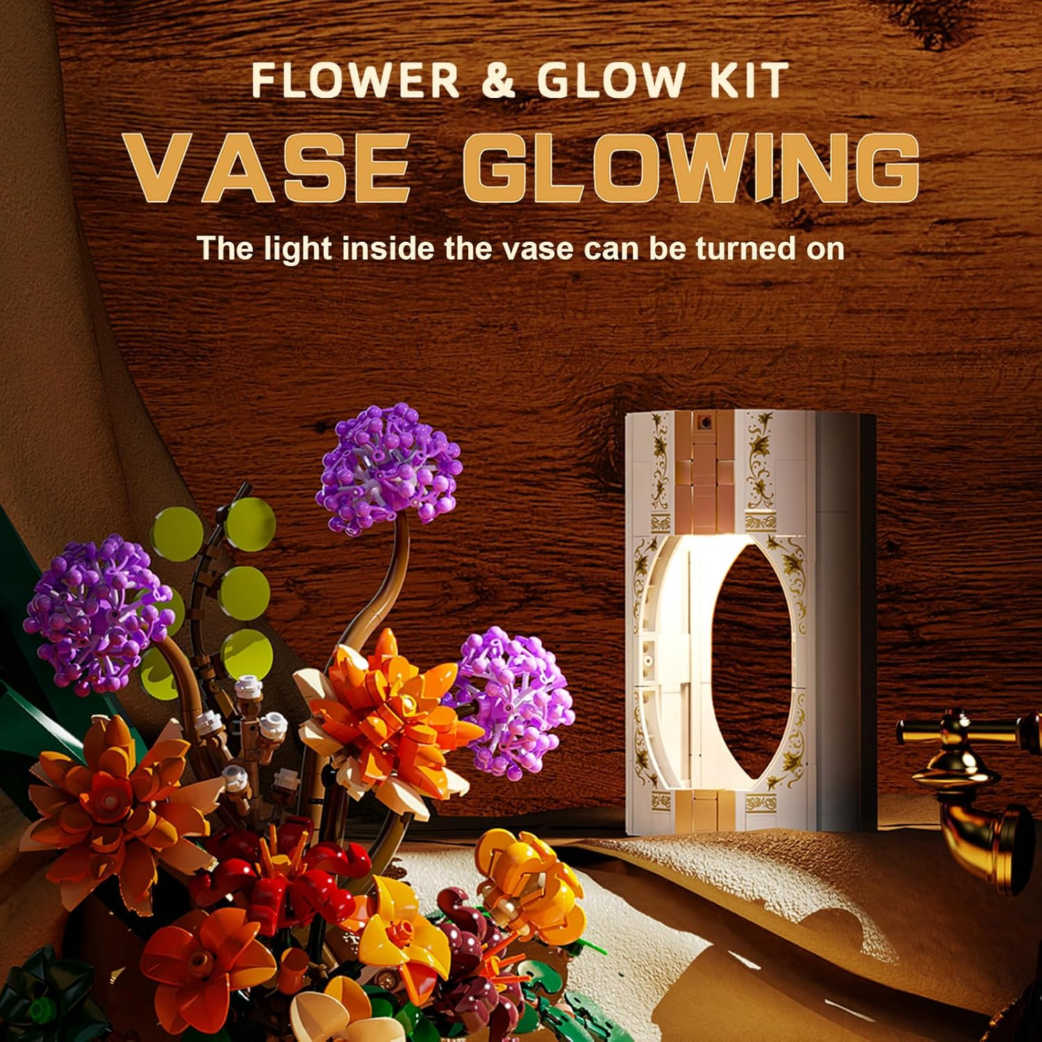 Flower Building Blocks with LED Light, Botanical Collection, Creative Artificial Bouquet for Home Office Decor, Gifts for Woman Girls Age 8+(890PCS) image number 1