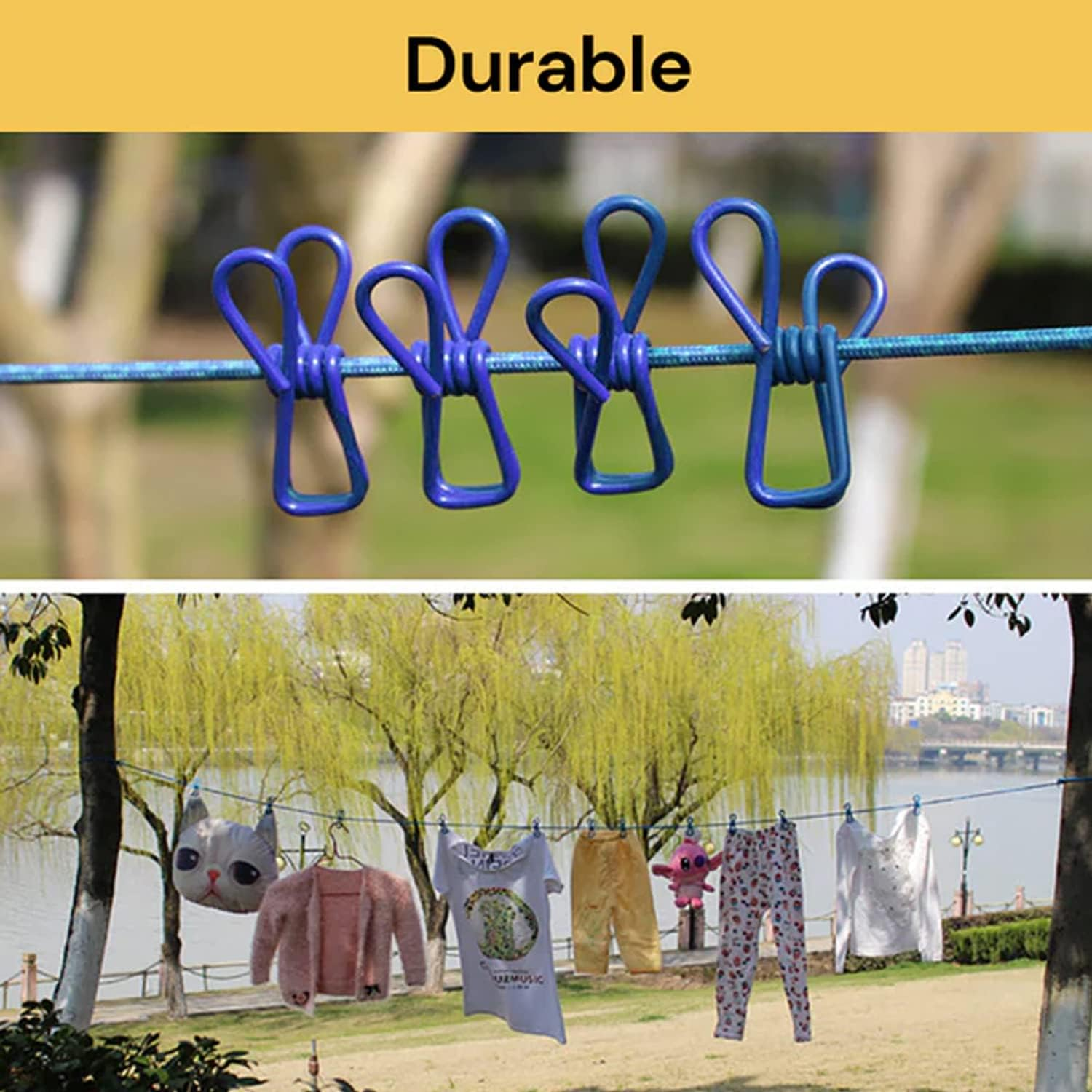 EZONEDEAL Portable Travel Clothesline, Retractable Adjustable Clothesline with 12 Clothespins, Camping Outdoor RV Accessories for Hotel, Apartment, Indoor, Outdoor image number 2