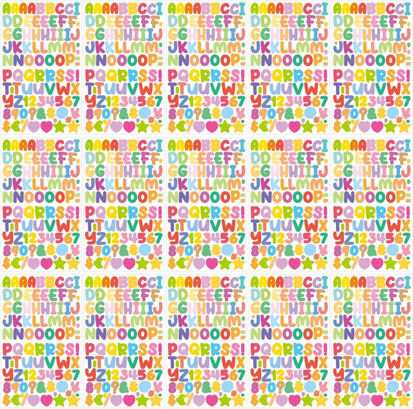15 Sheets Letter Stickers,Colorful Letter and Numbers Stickers,Stars Letters Sticker Self Adhesive Waterproof Sticky for Scrapbooking Water Bottles Cup (Candy Color)