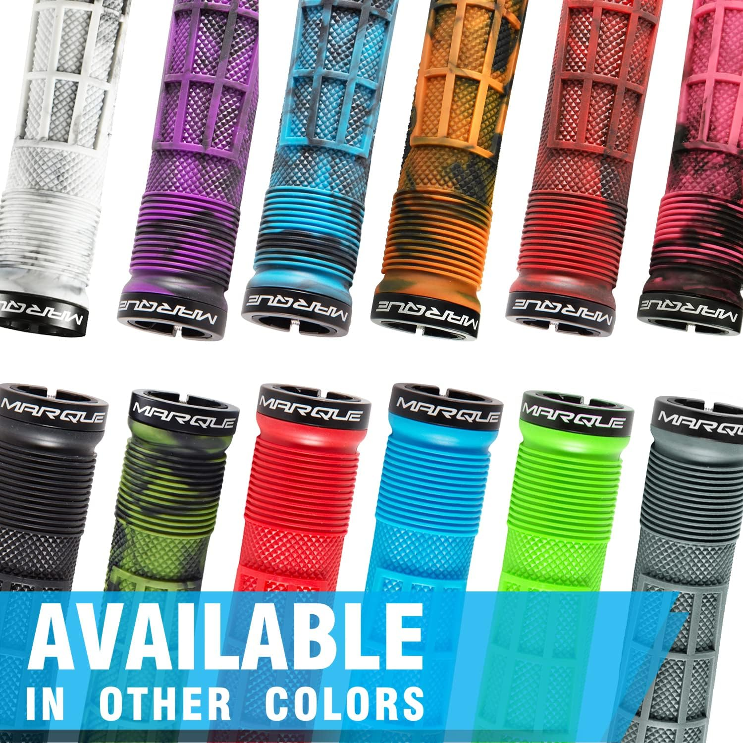 MARQUE Race Mountain Bike Handlebar Grips &ndash; Single Lock-On Ring Collar MTB and BMX Bicycle Handle Bar with Non-Slip Grip, Knurly Gritty Pattern and Half Waffle Pattern - Black image number 7