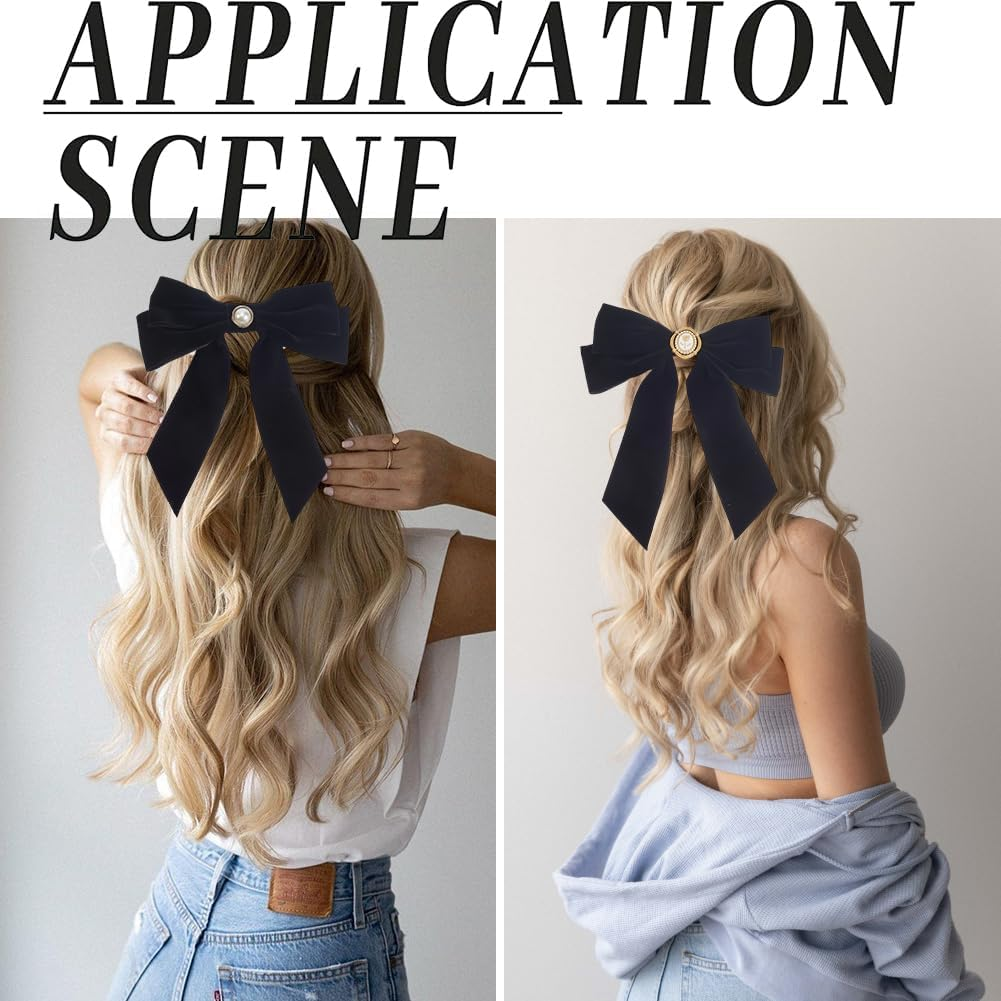 SOFPLATE 20Pcs 6 Styles Black Bow Alligator Clip Cloth Hair Clips Large Coquette Polyester Small Bowknot Aesthetic ABS Plastic Pearl Iron Hair Barrettes Accessories for Short Long Hairstyle DIY Decor image number 5