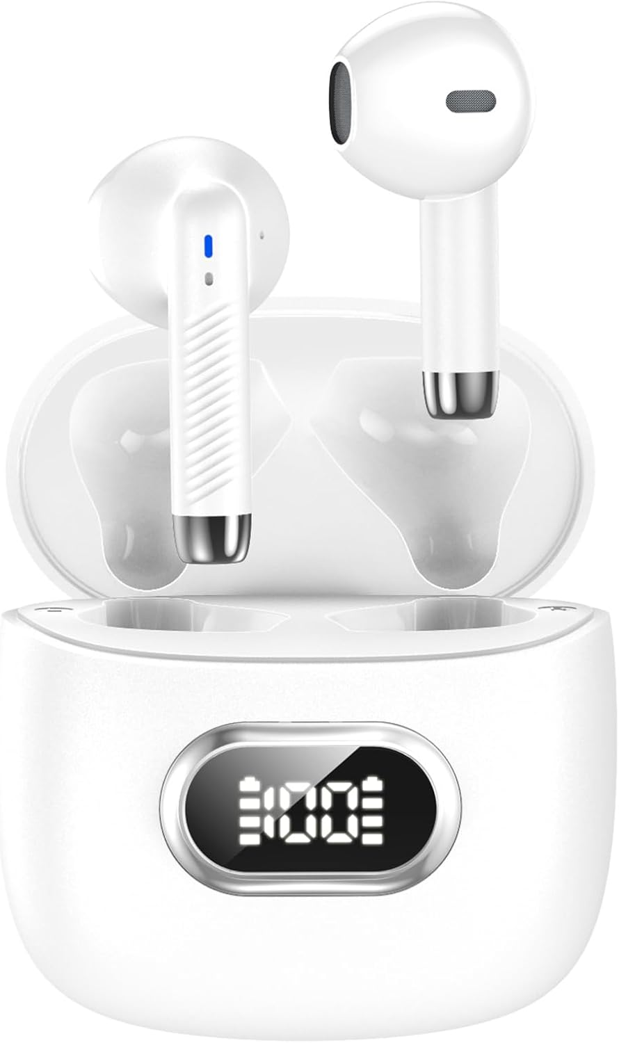 HE-050 Wireless Earbuds Bluetooth 5.3 Headphones Stereo Deep Bass Earbud Earphone with 40Hrs Playtime Earphones Earbuds (White)