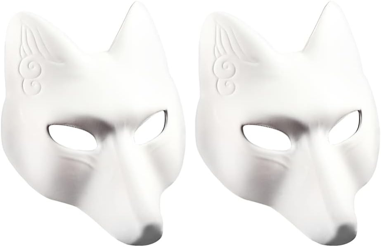 Toddmomy 2Pcs Fox Masks Full Face Halloween Fox Animal Masks DIY Blank Unpainted to Decorate for Halloween Masquerade Costume Accessory White image number 4