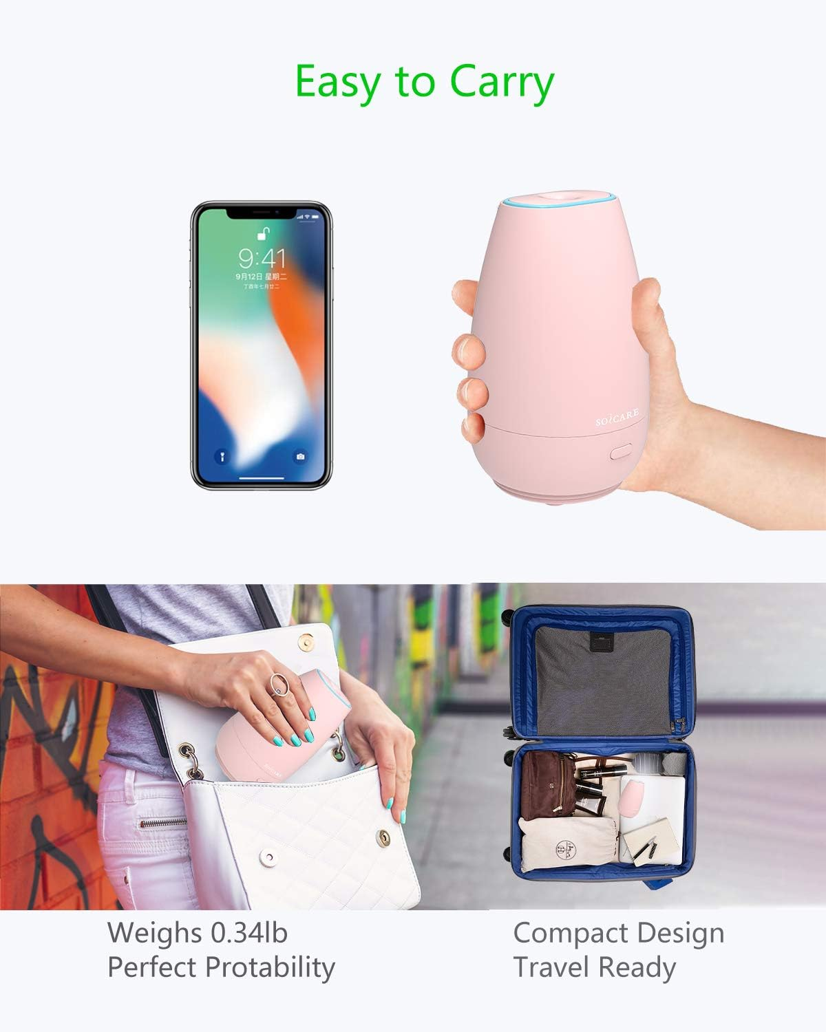 SOICARE Portable Aromatherapy Diffuser, USB Plug-In Car Diffuser, Essential Oils with 7 Color Lights, 2 Switch Modes, Waterless Auto off for Car/Home/Office - Black image number 4