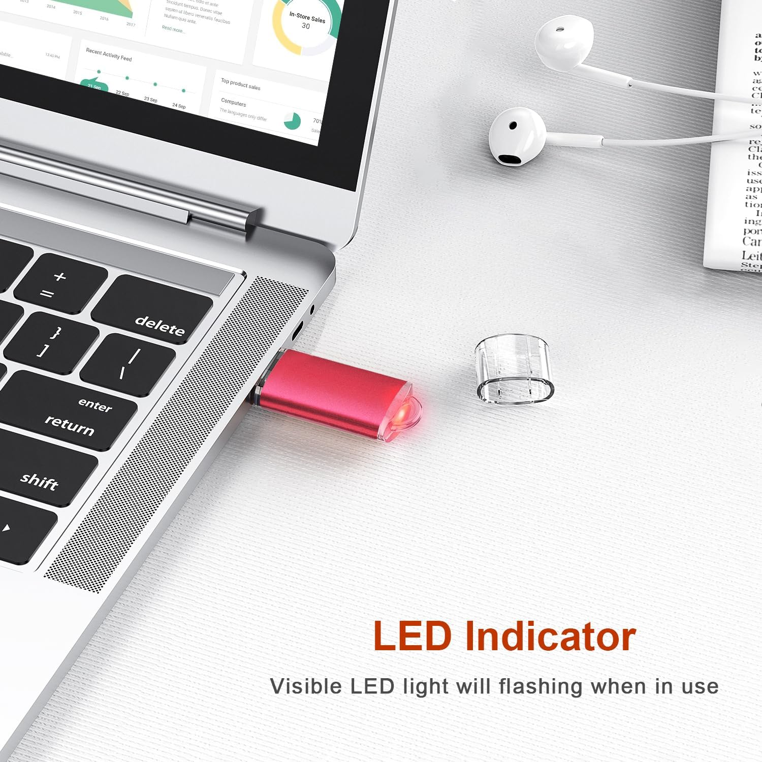 TOPESEL 5 Pack 32GB USB 2.0 Flash Drive Memory Stick Thumb Drives (5 Mixed Colors: Black Blue Green Red Silver) image number 4